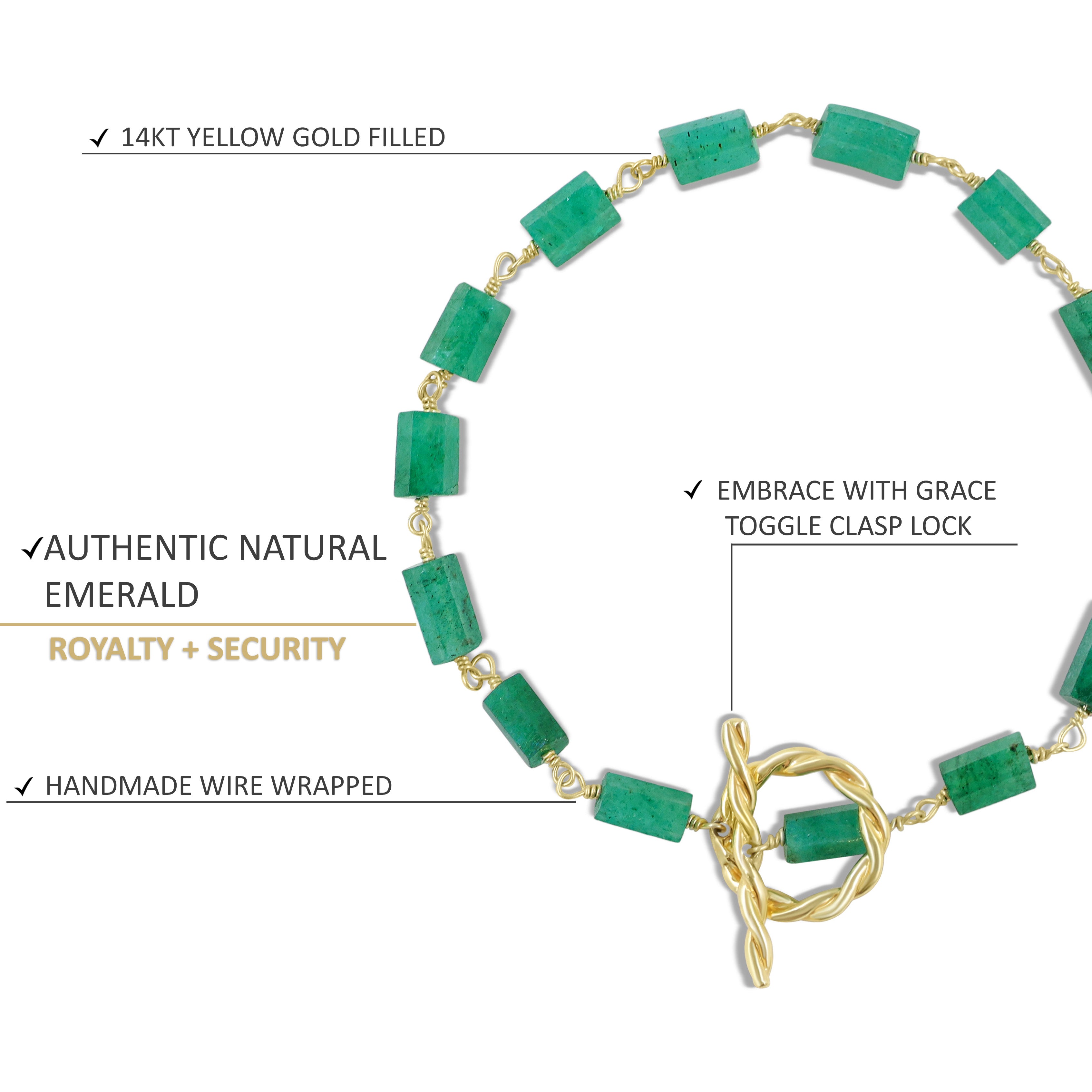 Emerald Green Designer Pencil Bracelet with Adjustable Toggle Clasp - Elegant Jewelry for Women, Perfect for Office Wear, Parties & Gift Giving