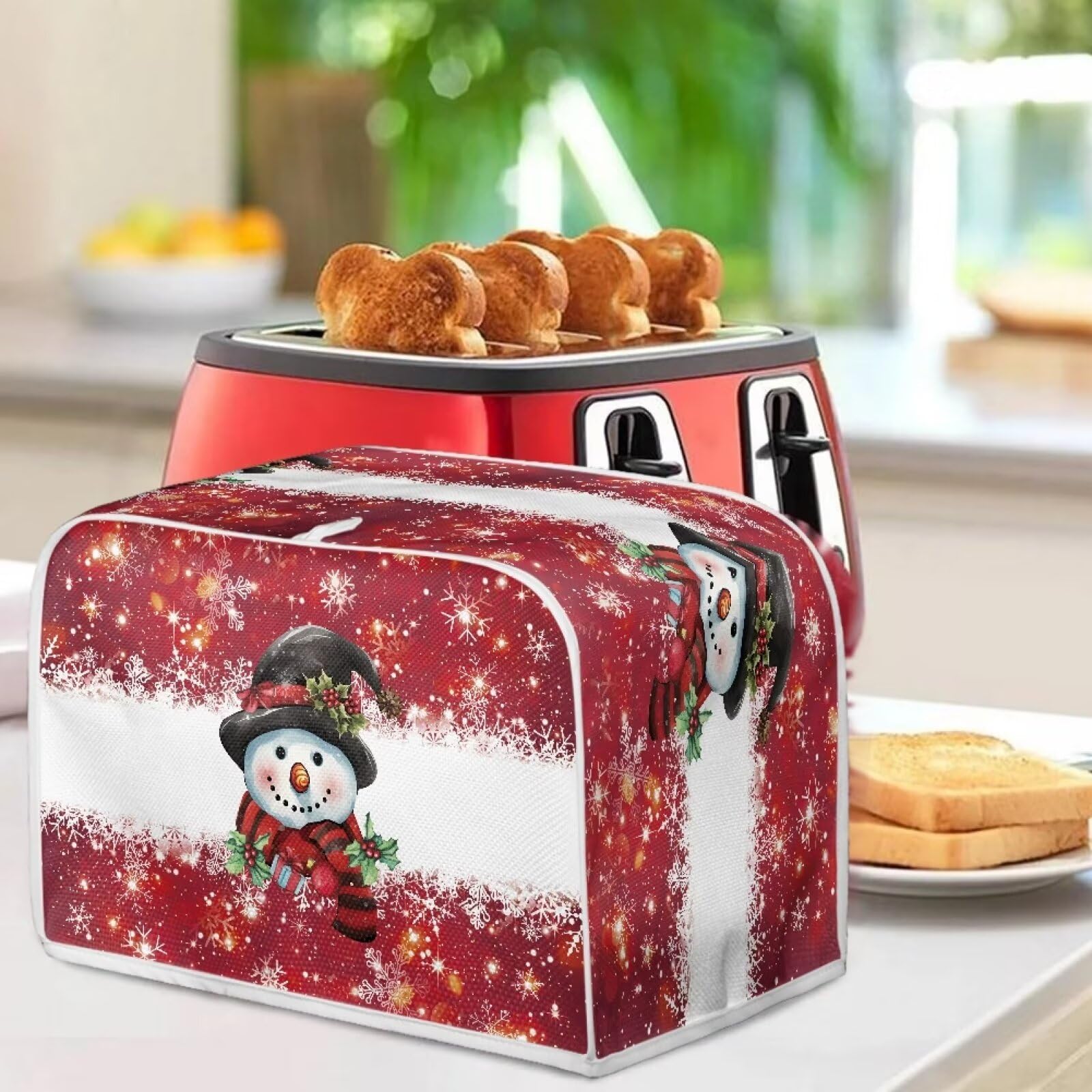 Christmas Snowman 2-Slice Toaster Cover - Dust & Fingerprint Protection for Kitchen Appliances - Perfect for Bread Toasters & Makers - Festive Holiday Kitchen Decor