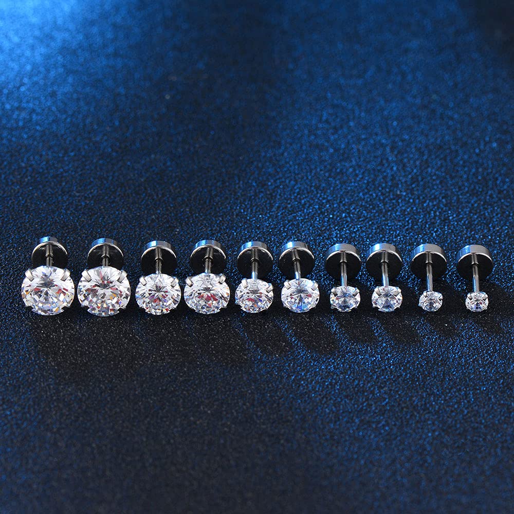 Hypoallergenic 14K Gold Plated Surgical Stainless Steel Stud & Hoop Earrings Set for Women & Men - 8 Pairs Dainty Cartilage, Flat Back CZ Earrings for Multiple Piercings | Perfect for Everyday Wear, Gifts & Special Occasions