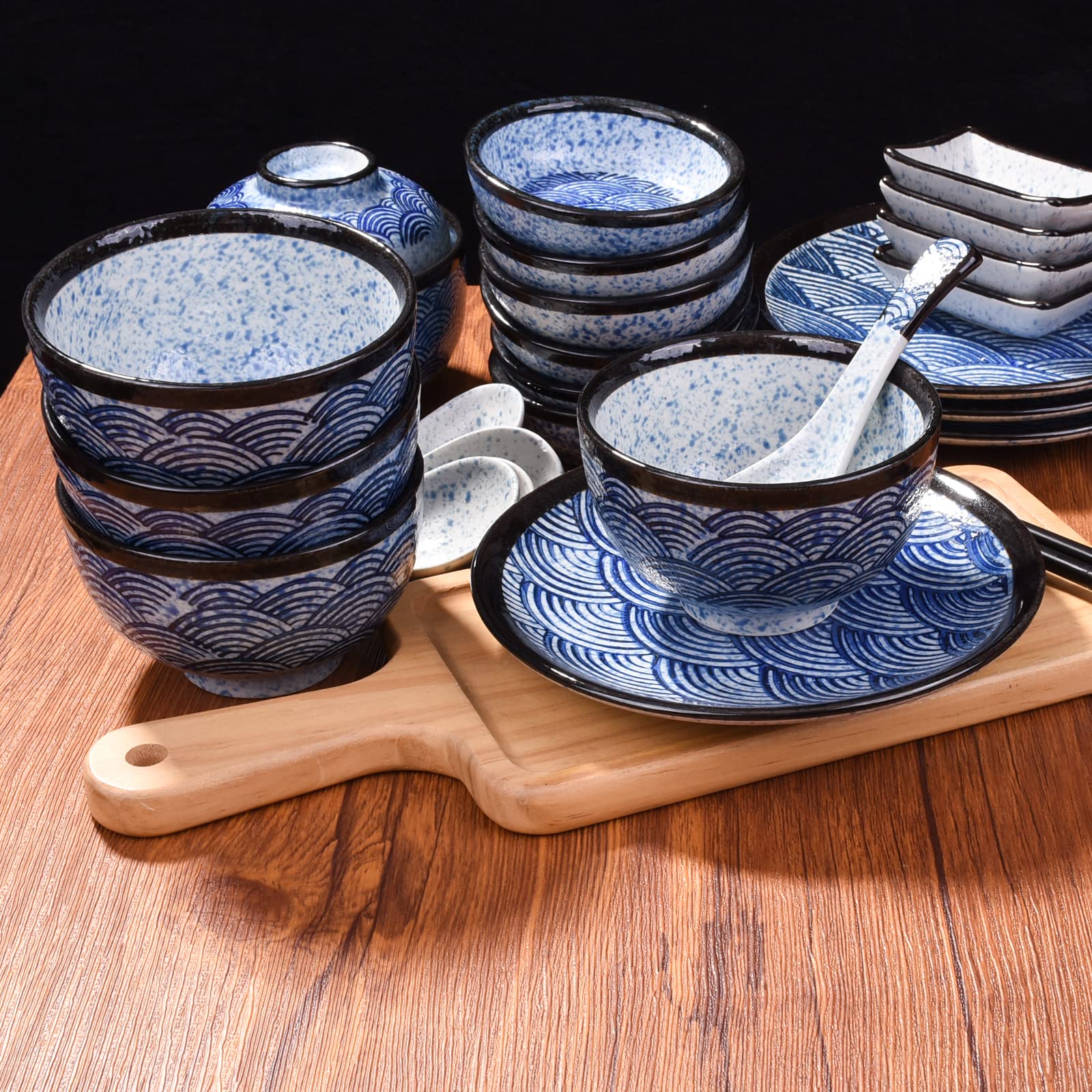 Japanese Rice Bowl Set of 4 - 10.2oz Asian Ceramic Sushi Bowls in Blue - Perfect for Rice, Snacks, Desserts & Sauces - Ideal for Sushi, Ramen, Poke Bowls and Home Dining