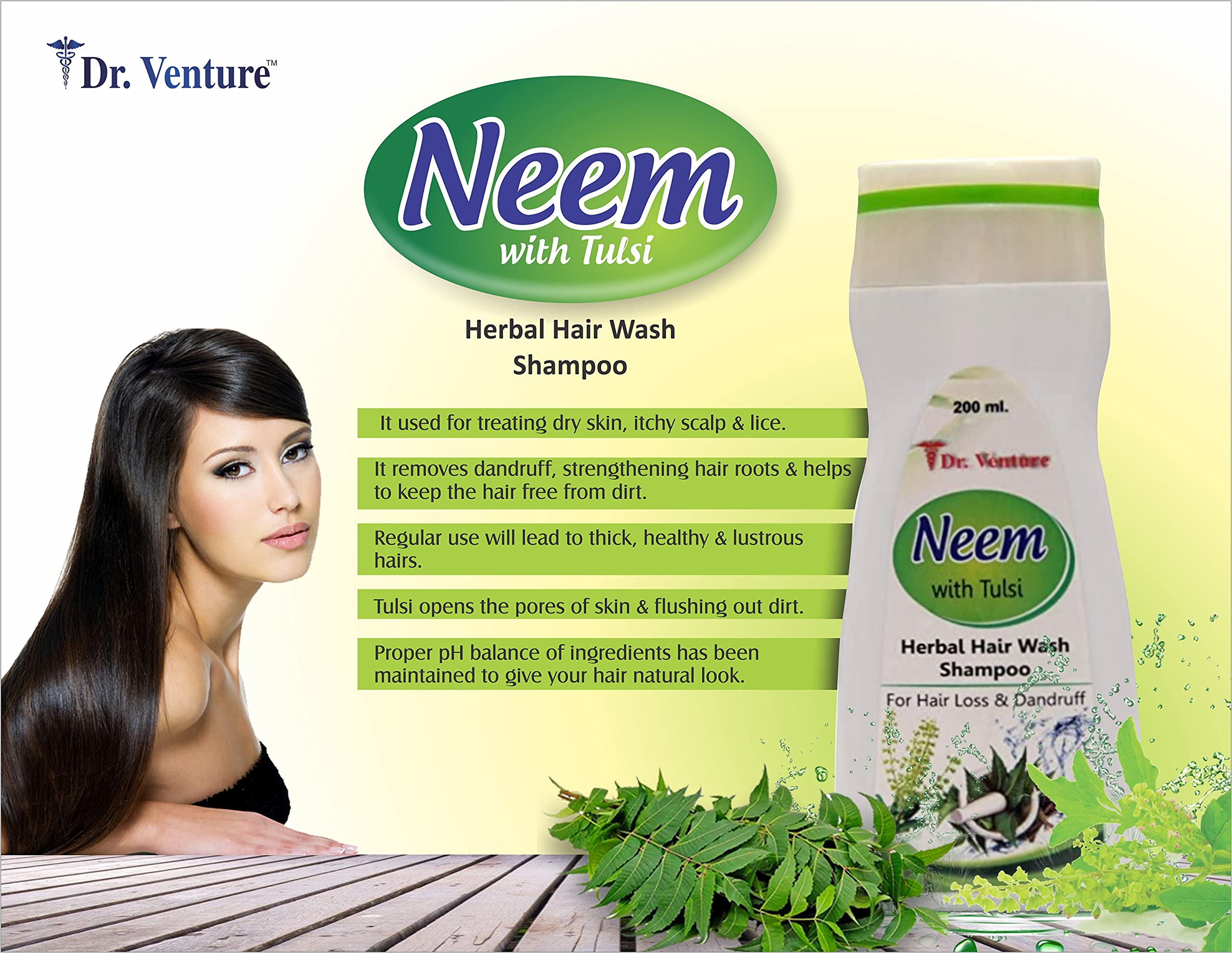Dr Venture Aloe Vera Gel for Skin & Hair Care - 210ml + Neem, Tulsi & Amla Herbal Shampoo for Hair Loss & Dandruff Control - 200ml | Natural Moisturizer & Scalp Treatment for Daily Hair & Skin Care Routine