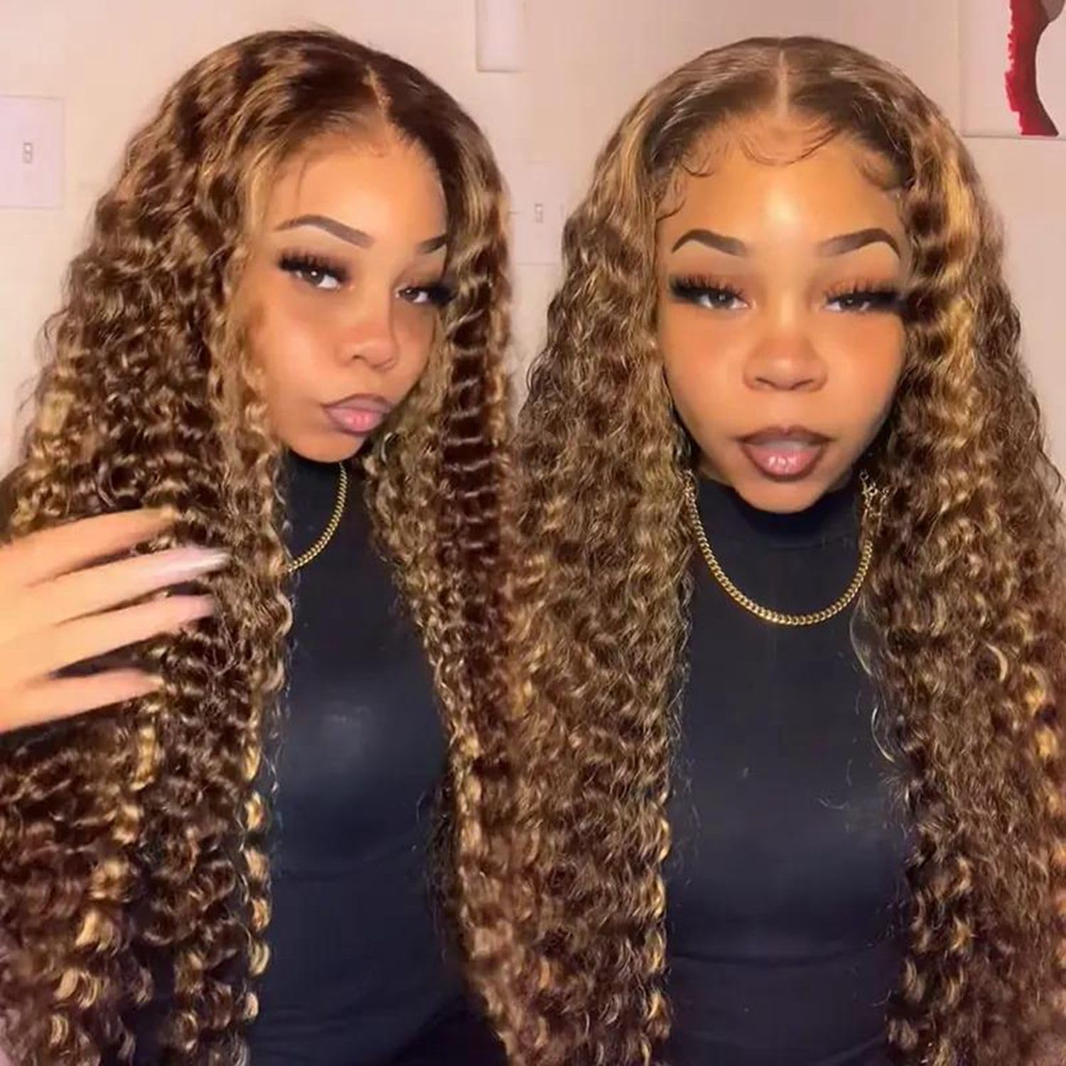 26 Inch 13x6 Ombre Deep Wave Human Hair Lace Front Wig - Pre Plucked #4/27 Honey Blonde Glueless Water Wave Lace Frontal Wig with Baby Hair for Women | Perfect for Daily Wear, Parties, Cosplay & Special Occasions