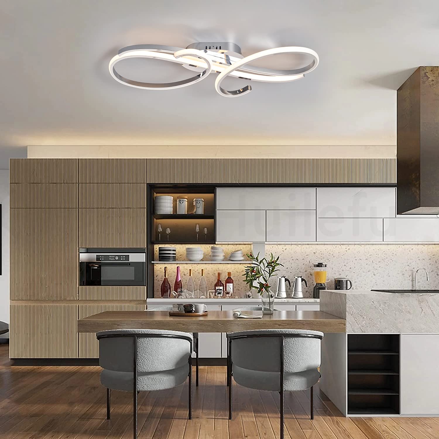 Modern Dimmable LED Ceiling Light Fixture - 80cm Flush Mount Aluminum Design for Bedroom, Kitchen, Living Room & Restaurant (Chrome Plating) | Energy-Efficient Ambient Lighting for Home & Commercial Spaces