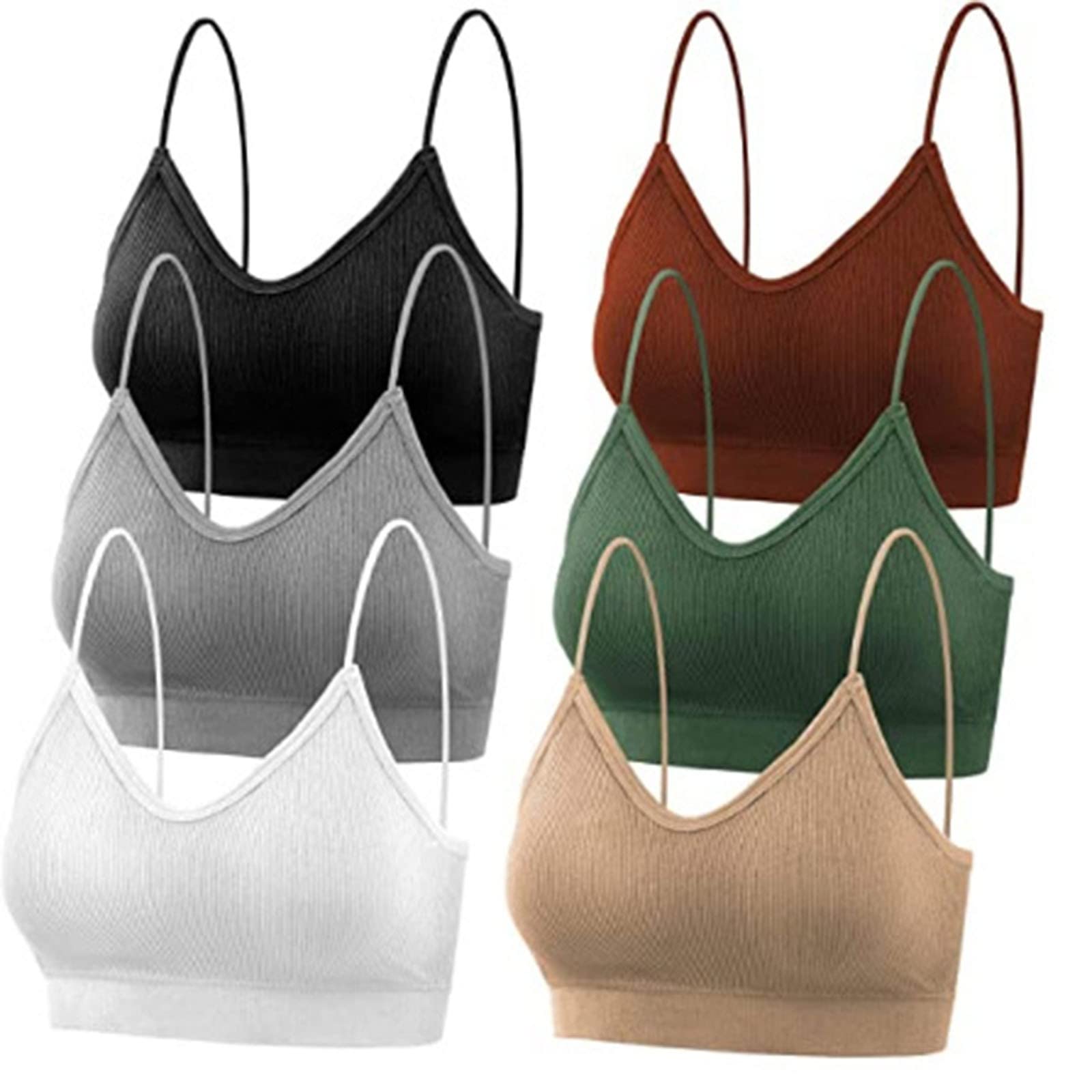 6 Pack Women's Seamless V-Neck Bralette Sports Bras - Comfortable Elastic Strap Camisole & Bandeau Tube Bras for Yoga, Workout & Everyday Wear