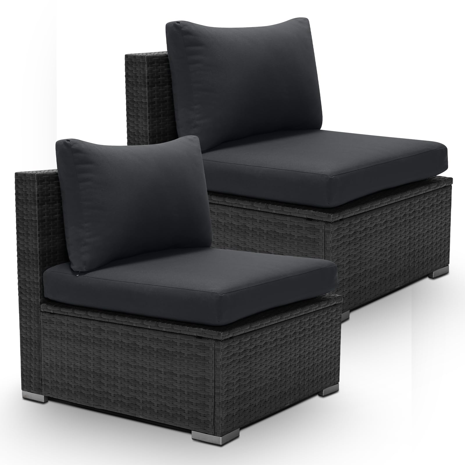 BULEXYARD 2-Piece PE Rattan Patio Furniture Set - Armless Sofas with Thick Cushions, Outdoor Wicker Seating for Backyard, Deck, Garden, Balcony - Weather-Resistant Dark Grey - Perfect for Lounging, Entertaining Guests, or Relaxing in Your Outdoor Space