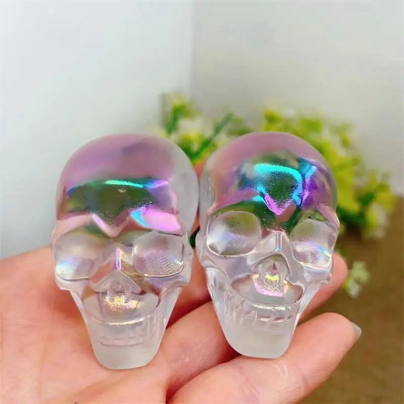 Natural Aura Quartz Skull Head - Polished Healing Crystal Feng Shui Statue for Home Decor, Meditation & Spiritual Gifts - Perfect for Yoga, Reiki & Positive Energy Spaces (1 Piece)
