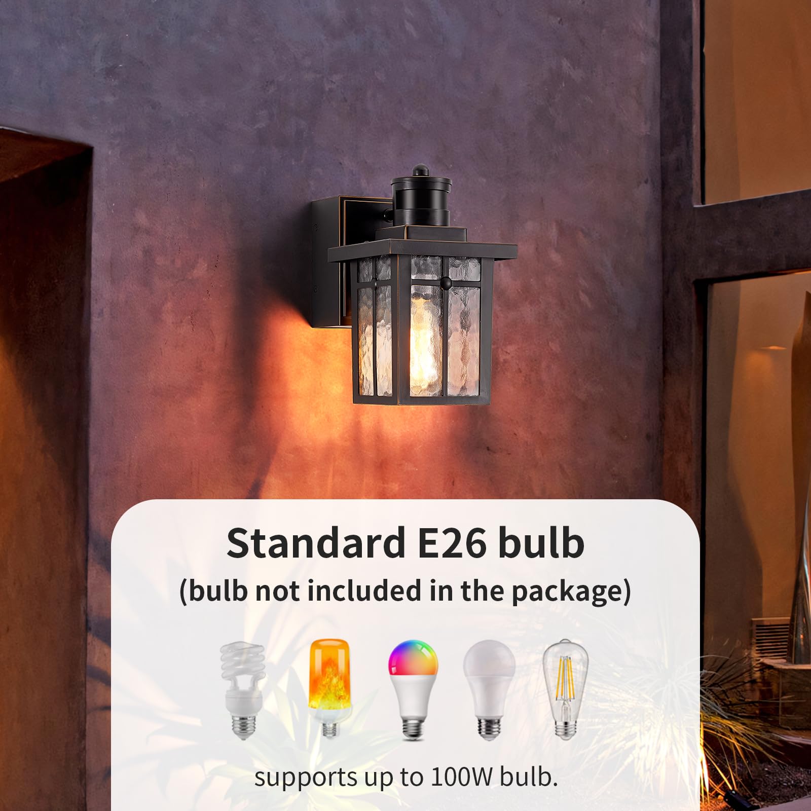 Outdoor Porch Lights with GFCI Outlet - Dusk to Dawn Motion Sensor, 3 Lighting Modes, Waterproof Exterior Wall Light for House, Patio, Garage - Perfect for Front Door Security & Nighttime Illumination