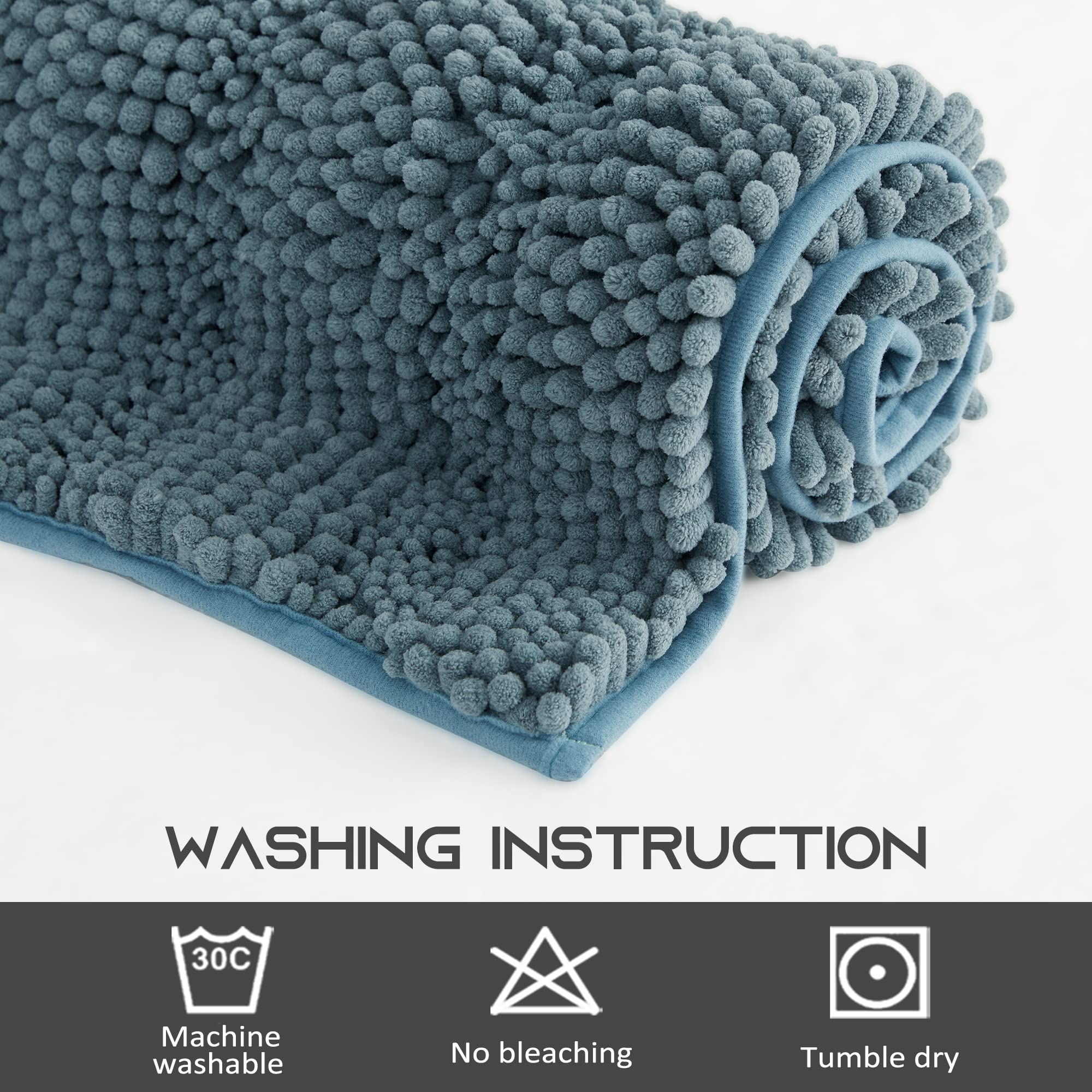 NICETOWN Non-Slip Bath Rugs Set of 2 - Super Absorbent Soft Fluffy Microfiber Bathroom Mats, Quick Dry Striped Design for Bath, Shower & Vanity Area (20
