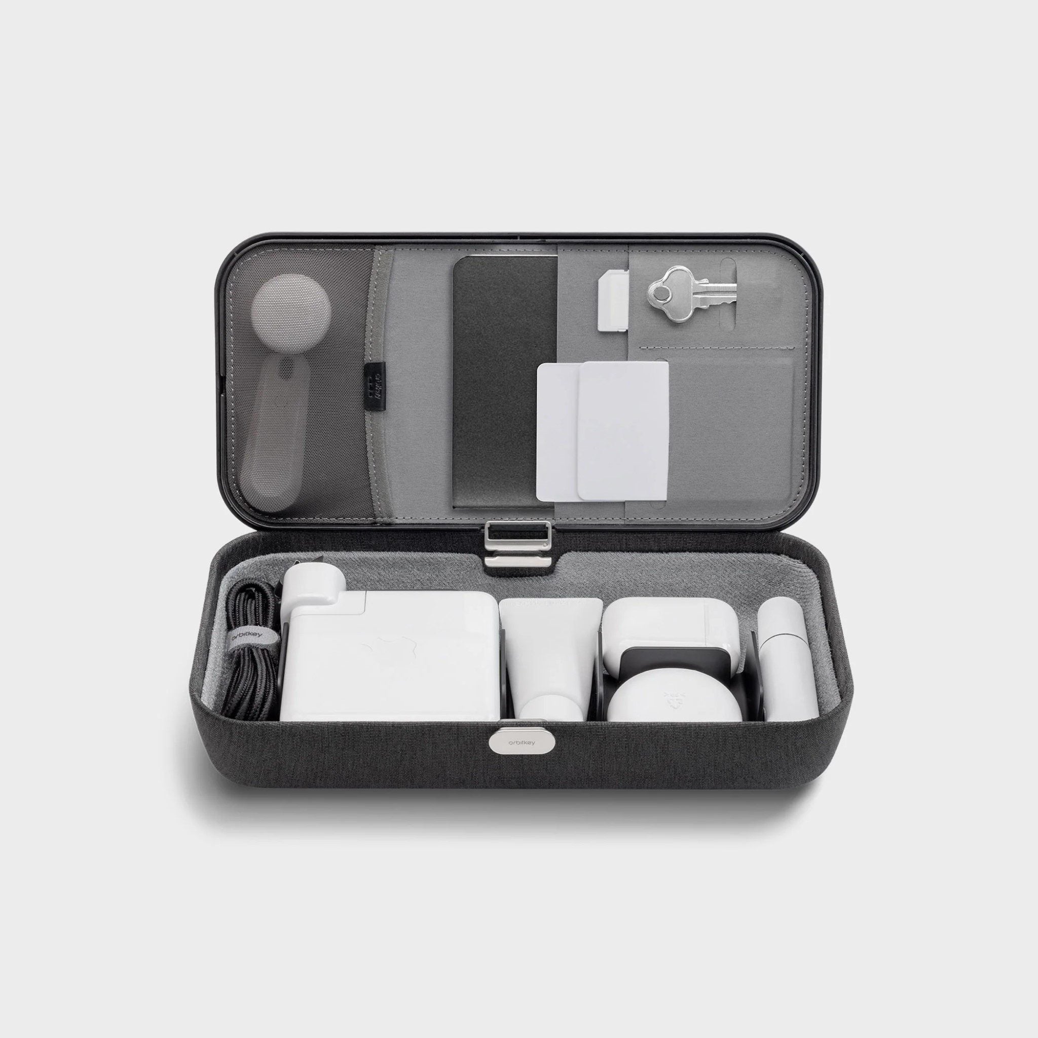 ORBITKEY Nest V2 Organizer - Premium Black Leather Desk Accessory for Keys, Cards & Small Essentials | Perfect for Office, Home & Travel Organization