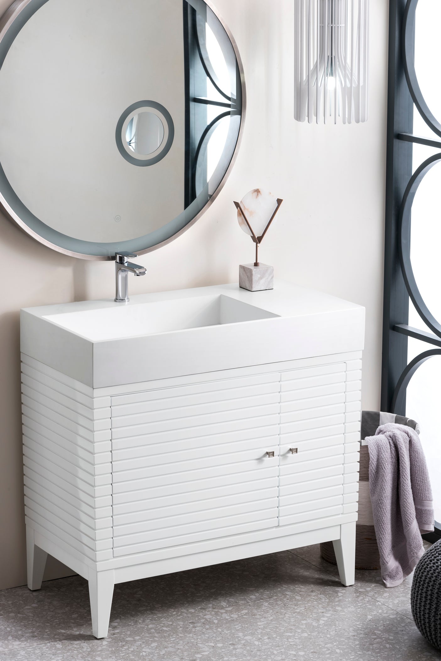36-Inch Glossy White Single Bathroom Vanity with Composite Top - Perfect for Modern and Small Bathrooms