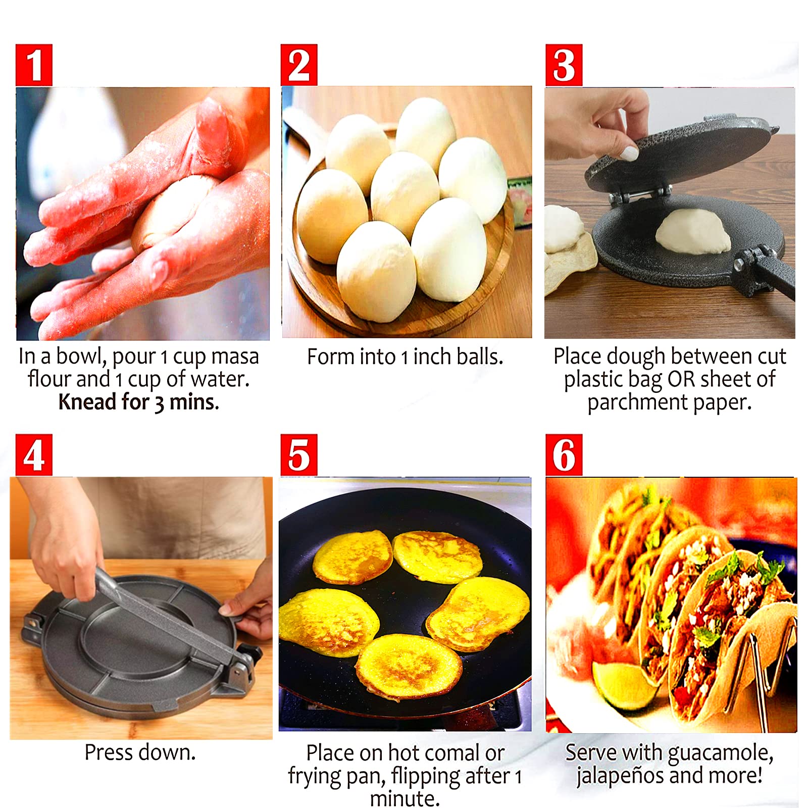 6.5 Inch Black Aluminum Tortilla Press - Heavy Duty Cast Alloy Tortilla Maker for Homemade Pancakes, Crepes & Flapjacks | Perfect for Mexican Cuisine, Breakfast & Family Cooking