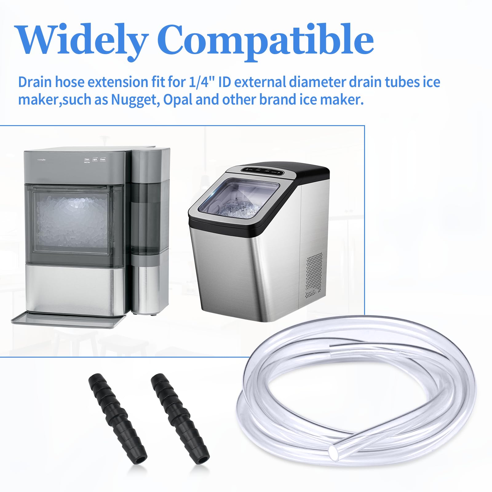 Nugget & Opal Ice Maker Drain Hose Extension - 1/4'' ID Cleaning Kit for Easy Ice Maker Maintenance | Perfect for Home Bars, RV, and Commercial Use