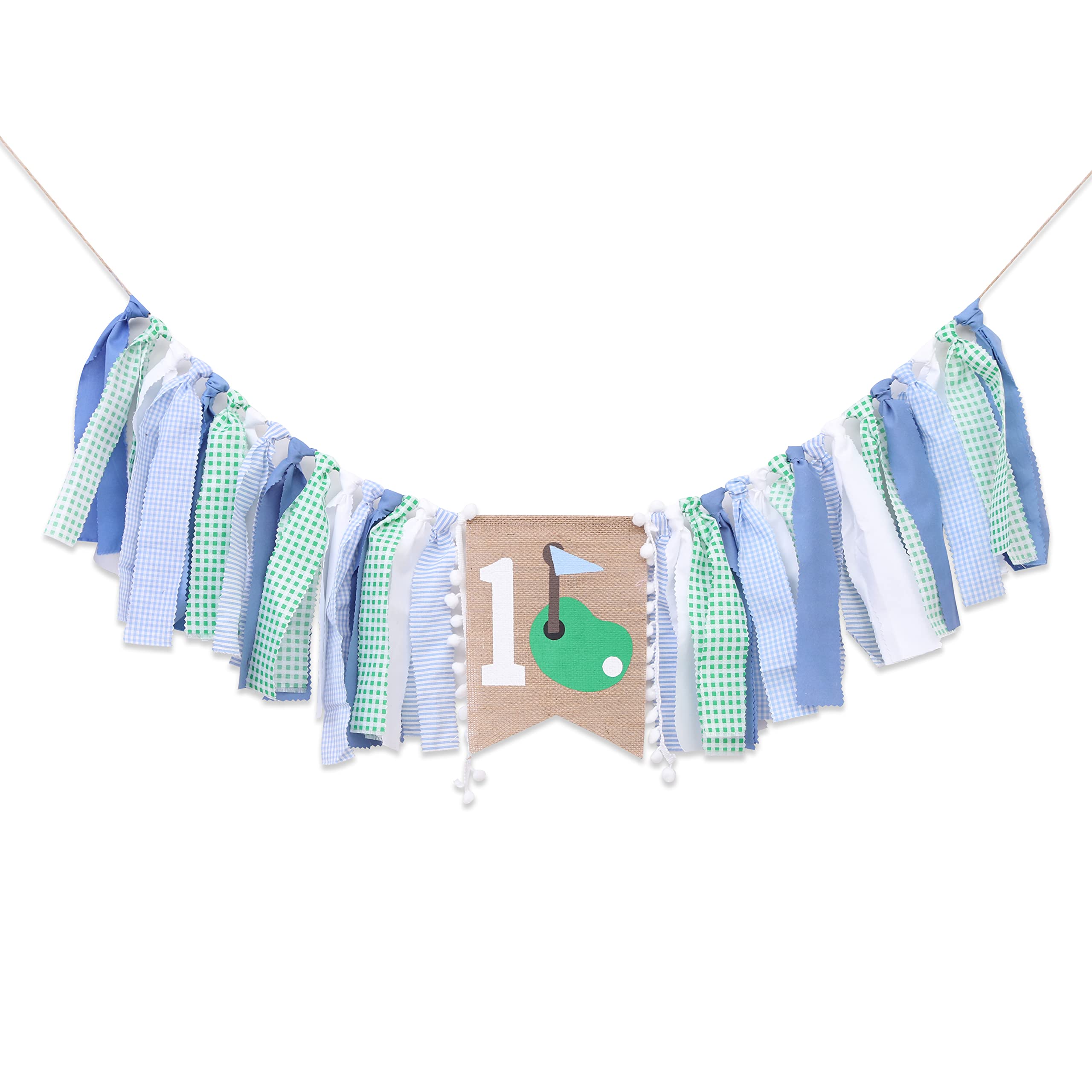 1st Birthday Highchair Banner - Golf Theme Party Decorations for Girls & Boys | Green & Blue Rag Garland Banner for First Birthday, Cake Smash Photos & Fore Par-tee Celebrations | Perfect for Golf-Themed 1st Birthday Parties, Highchair Decor & Photo Backdrops