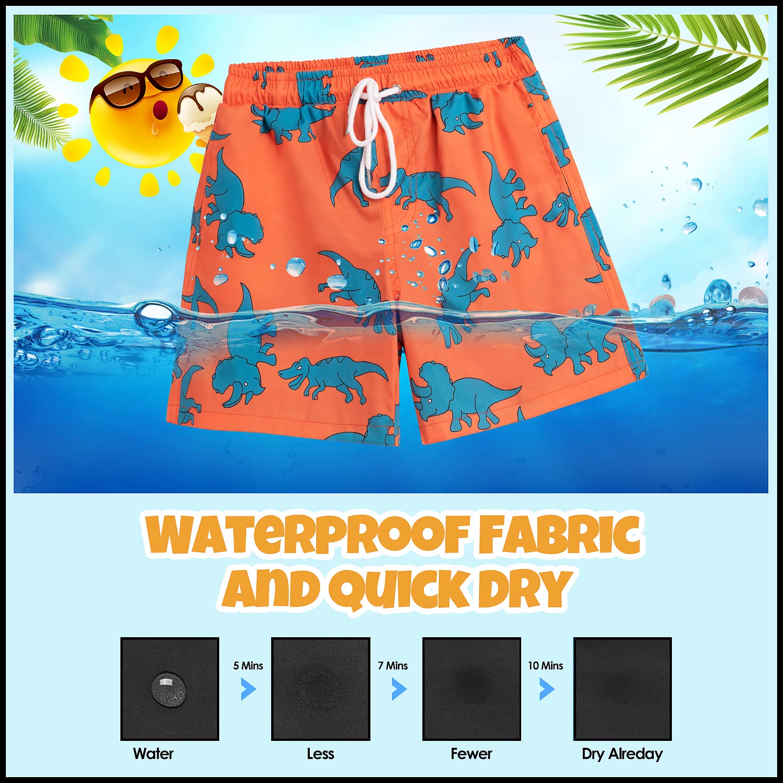 **Boys Swim Trunks Quick Dry with Boxer Brief Liner - UPF 50+ Sun Protection for Beach, Pool & Water Sports**    *Use Case: Perfect for swimming, surfing, beach vacations, and summer outdoor activities.*