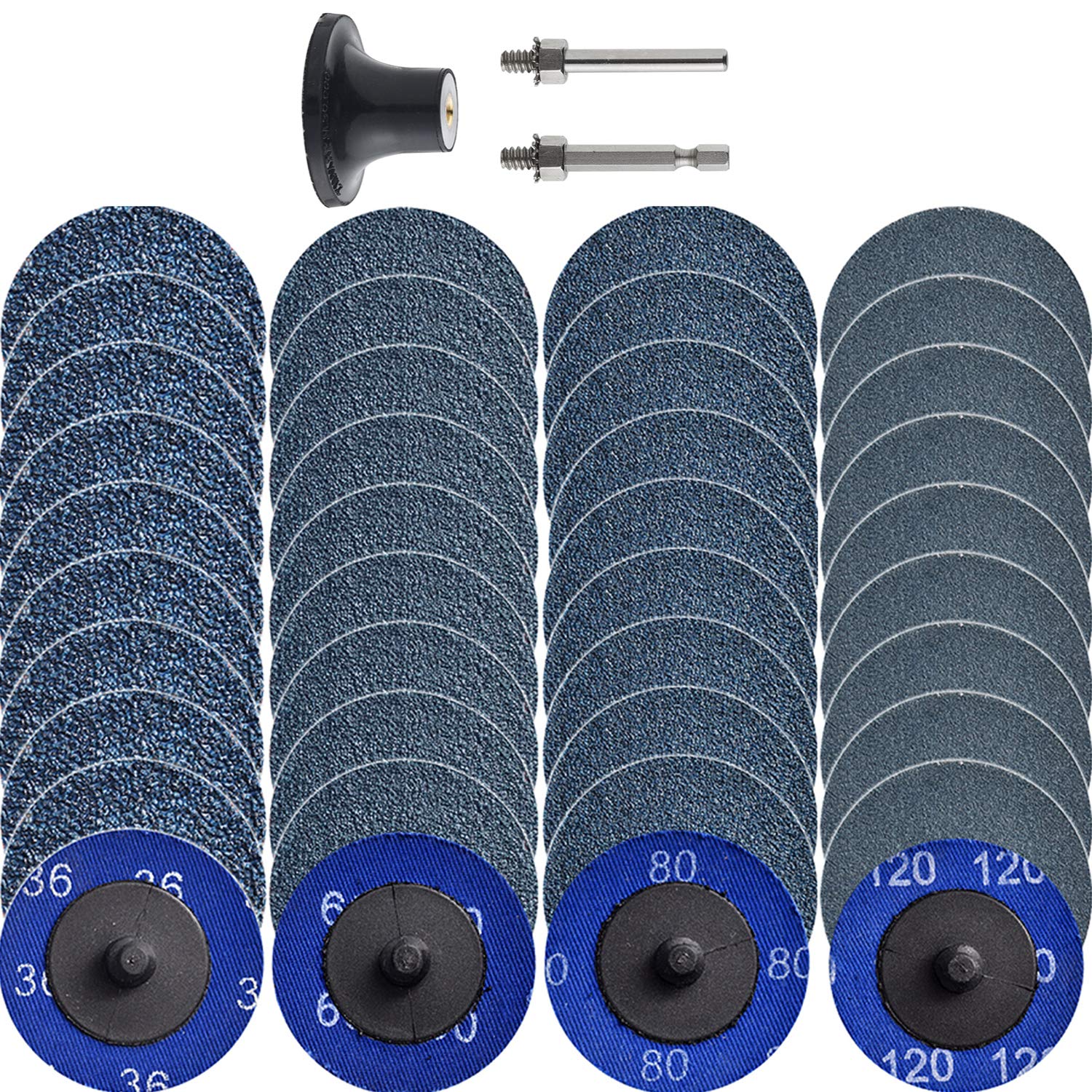 NYXCL Miroku 40-Piece 2-Inch Quick Change Zirconia Sanding Discs Set with 1/4