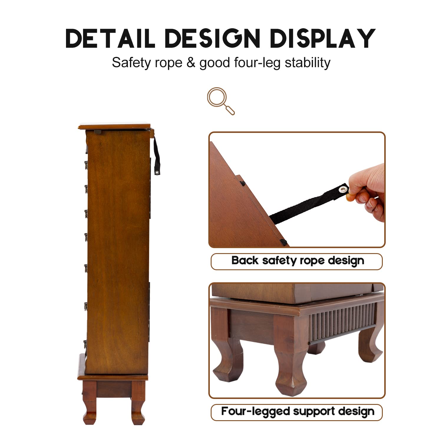 FDW Wooden Jewelry Cabinet with 7 Drawers, Side Doors & Makeup Mirror - Jewelry Storage Organizer & Armoire for Necklaces, Rings, Earrings - Perfect for Bedroom, Closet & Vanity Organization