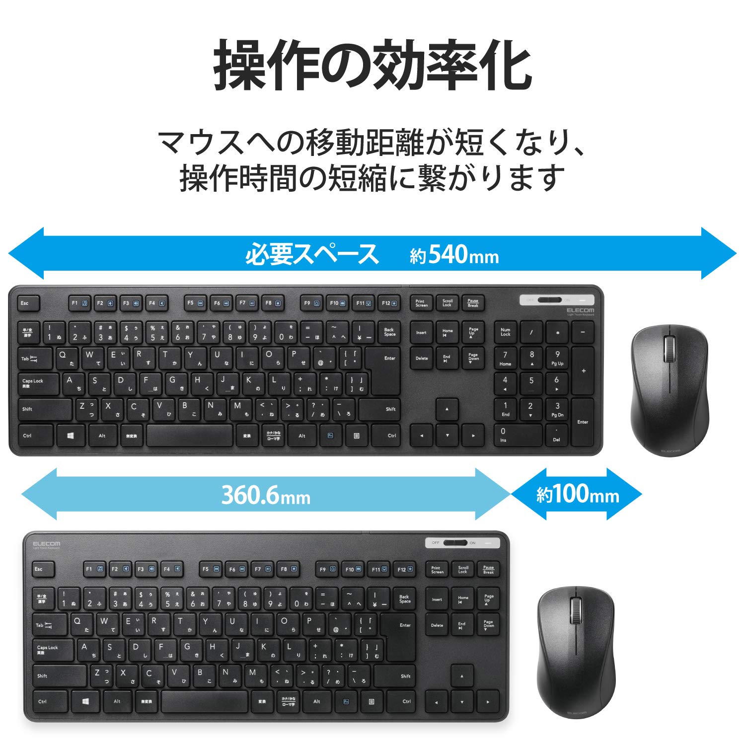 ELECOM Wireless Thin Keyboard & Mouse Combo - JIS Standard Japanese Layout, Durable Black Design for Office & Home Use
