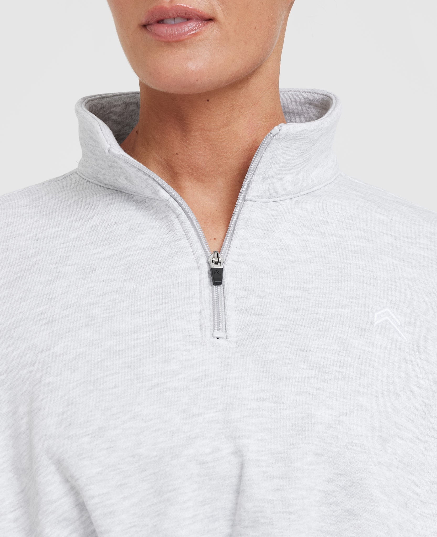 All Day Cozy Crop 1/4 Zip Sweatshirt for Women | Light Grey Marl | Perfect for Yoga, Running & Casual Wear