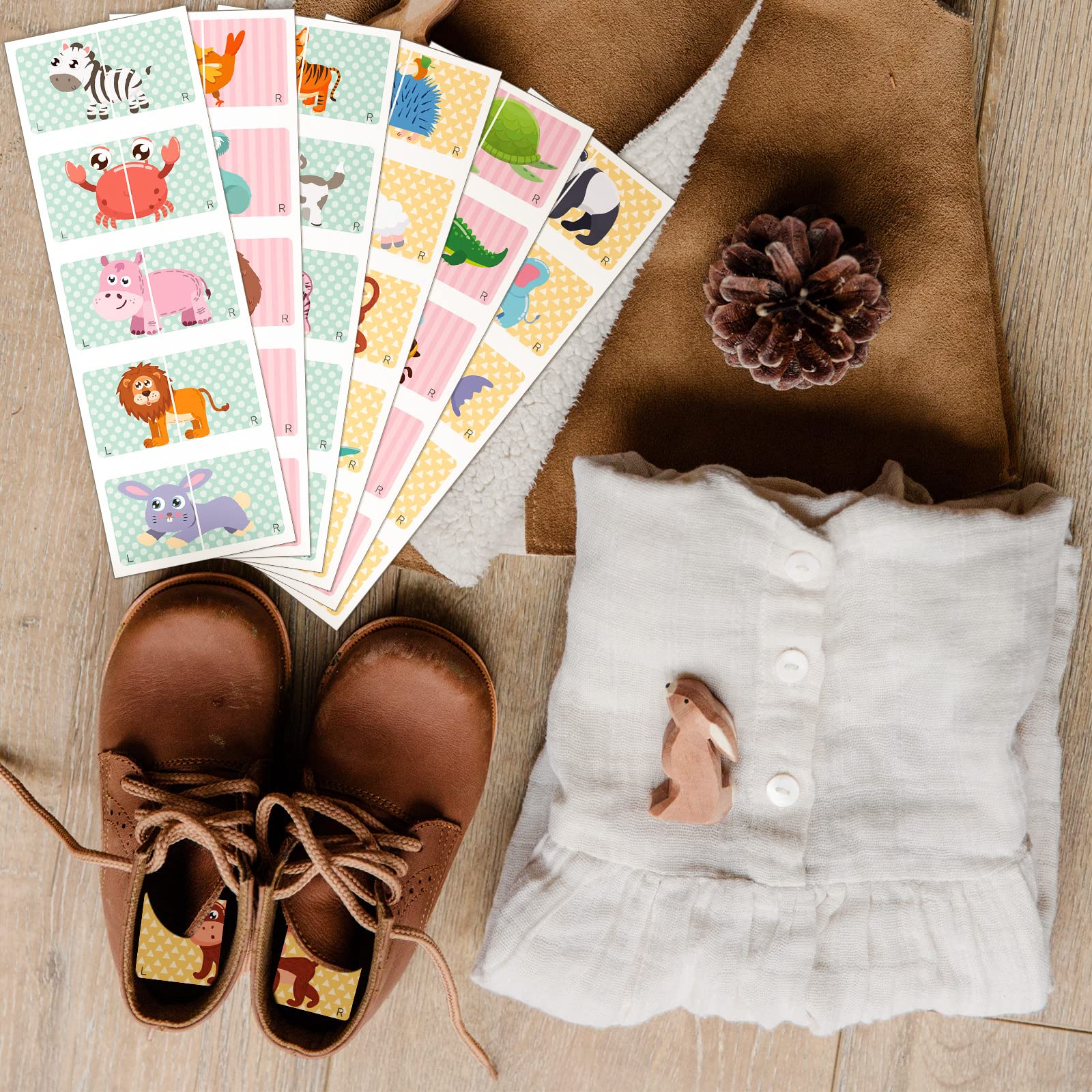 60 Pairs Cute Animal Shoe Stickers for Kids - Left & Right Foot Non-Slip Labels for Toddler & Children's Shoes - Fun Classroom, Daycare & Sports Organization Accessories