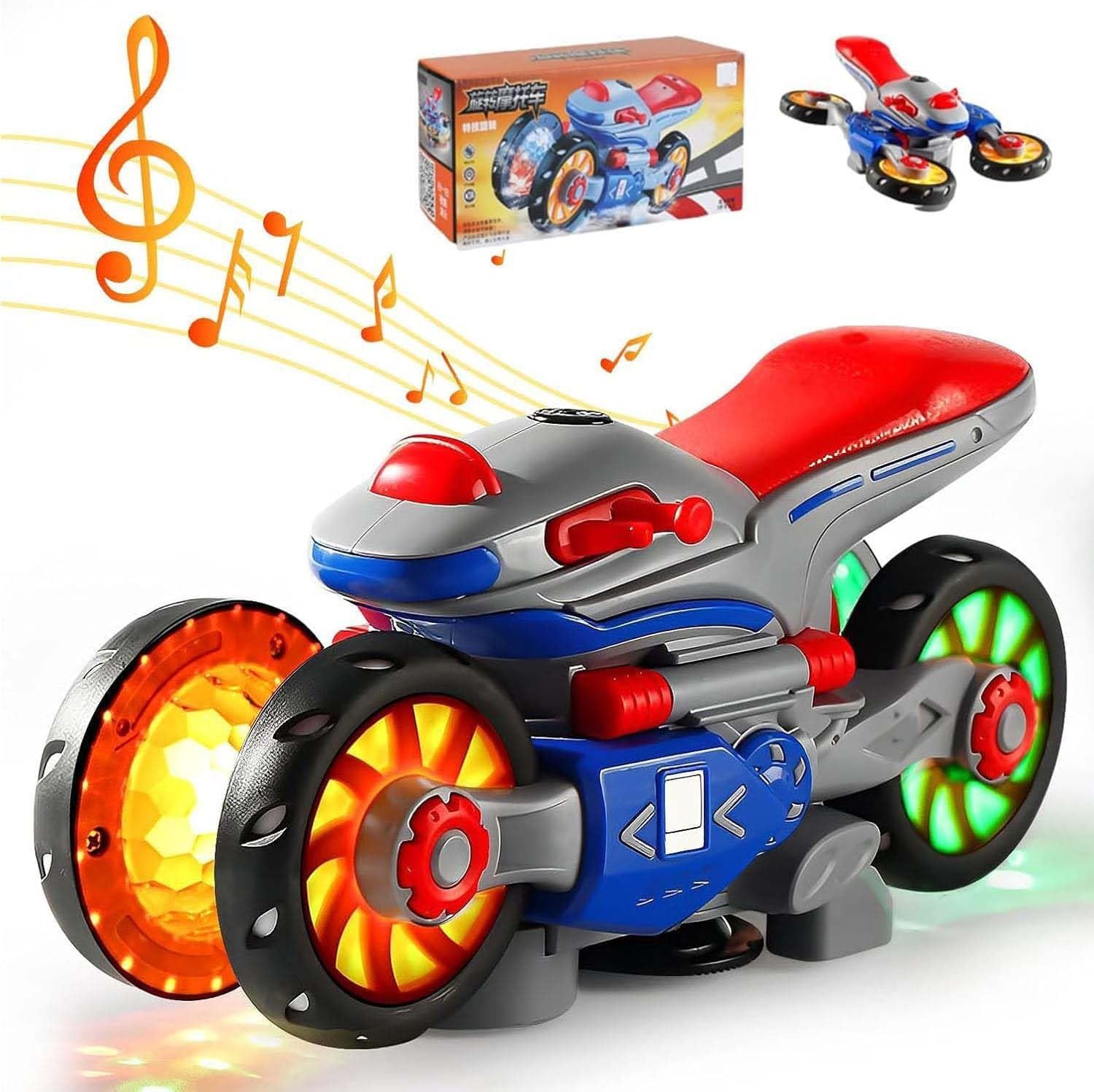 360° Rotating Electric Motorcycle Toy with Light & Music - Kids Stunt Play