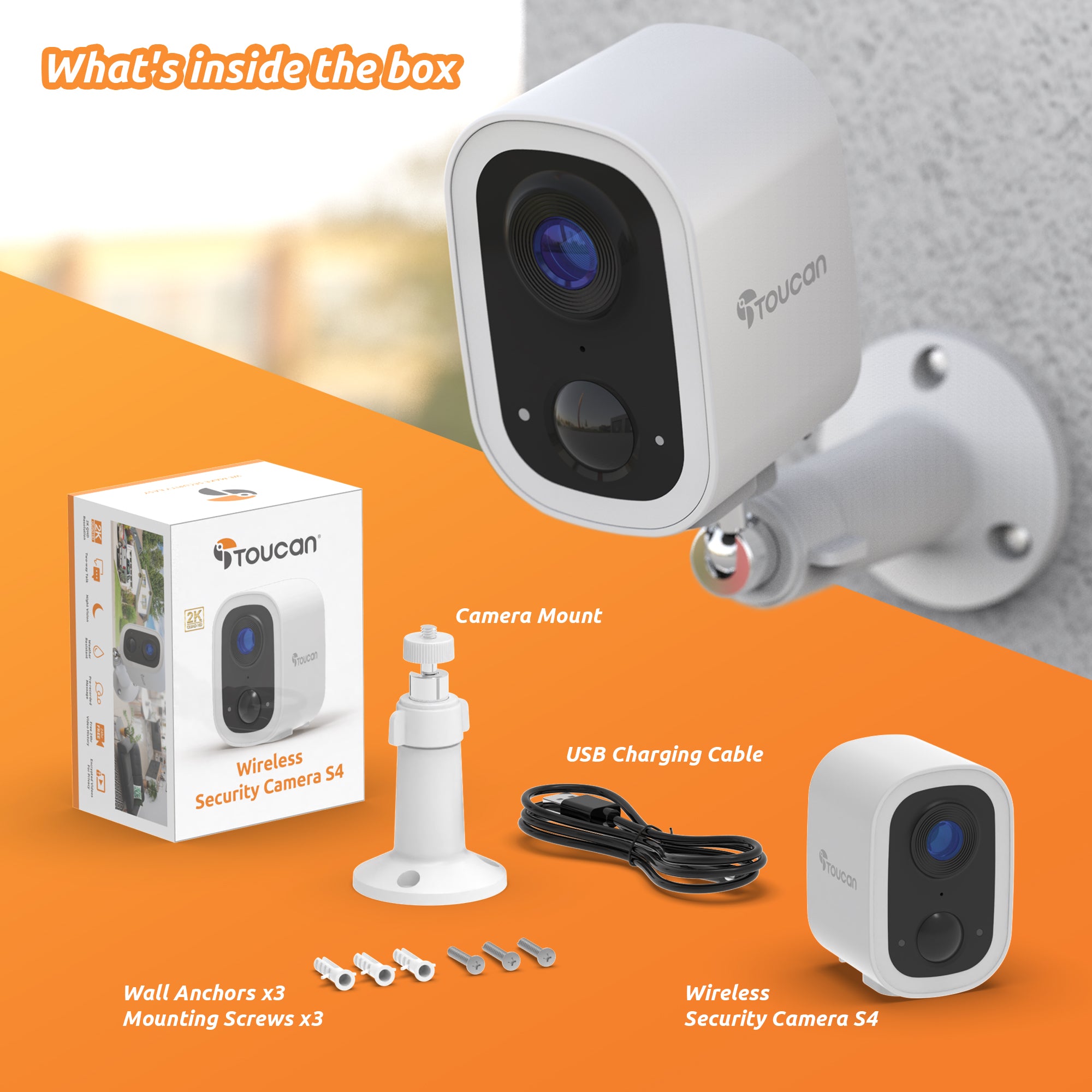 Toucan Guardian Plus Wireless Security Camera S4 3-Pack & Video Doorbell V3 Bundle – Outdoor/Indoor Home Security System for Smartphone Monitoring, Motion Detection & Night Vision – Ideal for Houses, Apartments & Businesses