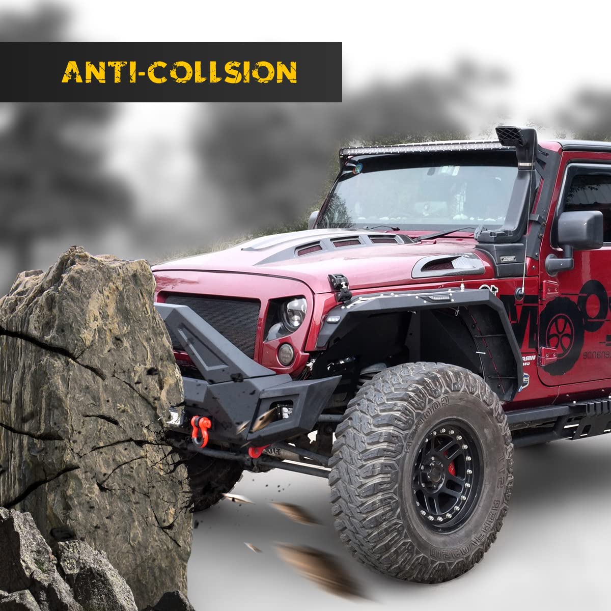 Hawkley Rock Crawler Full Width Front Bumper with LED Lights, D-Rings & Winch Plate - Compatible with Jeep Wrangler JK (2007-2018), JL (2018-2025) & Gladiator JT (2020-2025) - Heavy Duty Off-Road Protection for Trail Riding & Rock Crawling