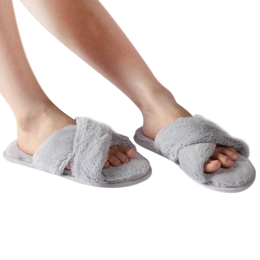 Women's Cozy Fuzzy Home Slippers - Lightweight Indoor House Slippers with Cross/Open Toe Design - Perfect for Relaxing at Home, Lounging & Comfort