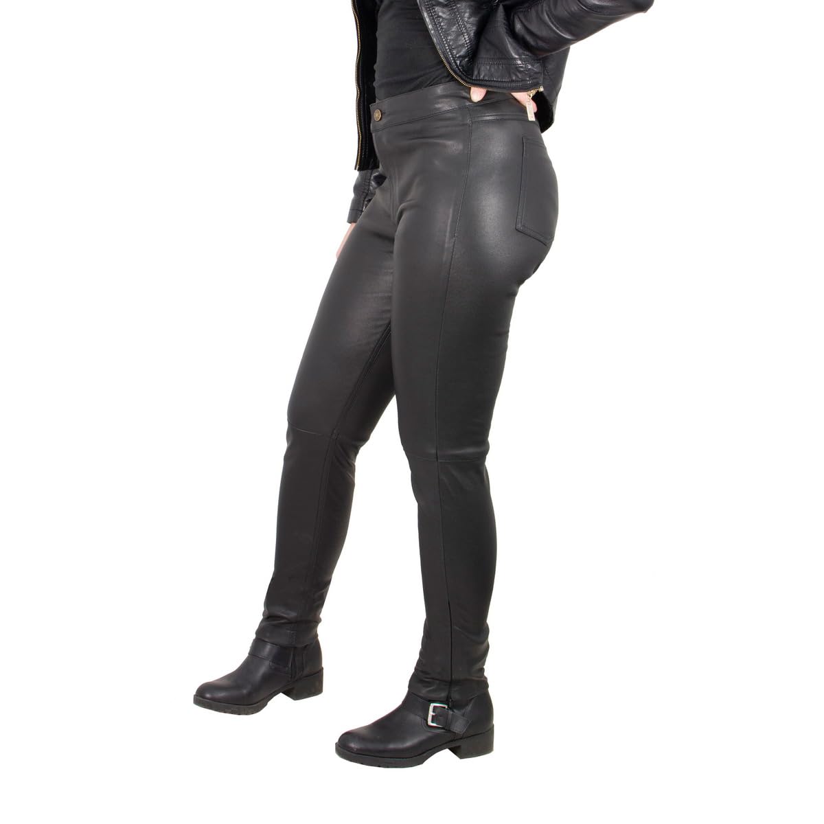 Milwaukee Leather MLL6690 'Sandy' Women’s Black Lambskin Stretch Leather Pants - Stylish & Comfortable Skinny Pants for Casual Wear, Night Out & Motorcycle Riding
