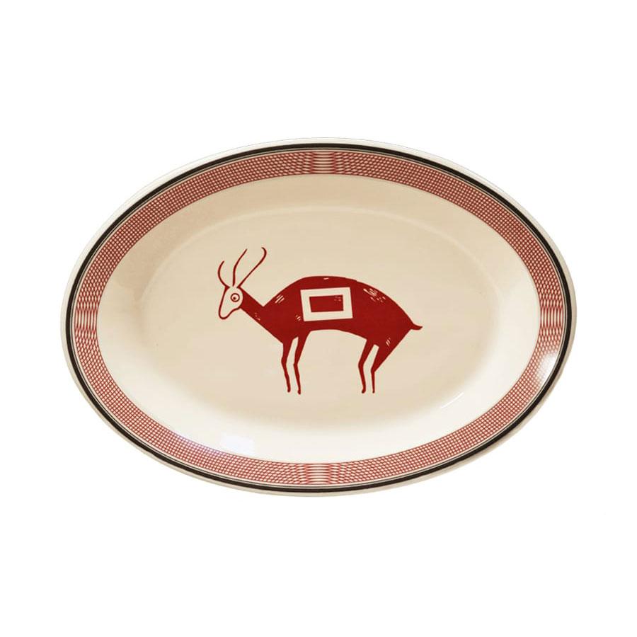 Elegant Oval Serving Platter - Mimbreño Deer Design in White & Maroon - Perfect for Holiday Dinners, Party Appetizers & Wedding Buffets