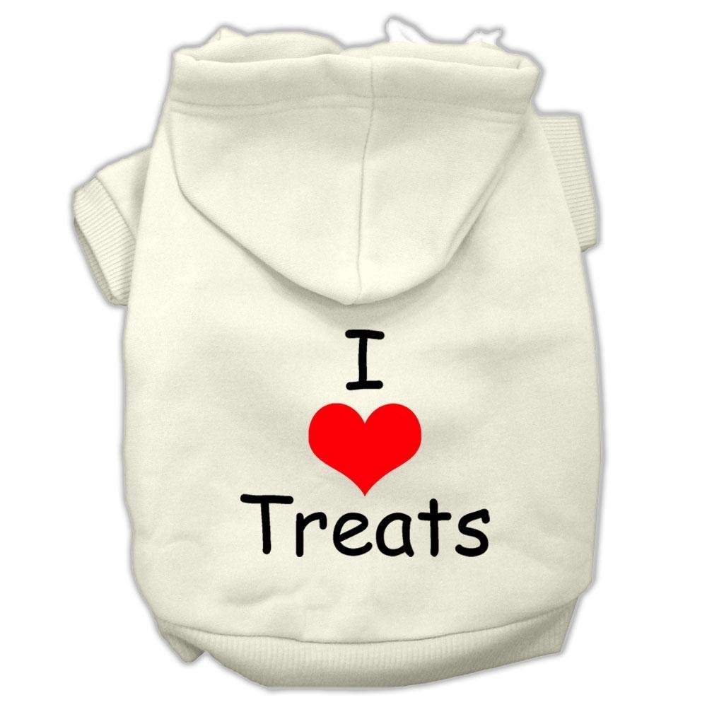 Pet Hoodie for Dogs & Cats - 'I Love Treats' Screen Printed Cream XS (0-3 lbs) - Cozy Outfit for Small Pets, Perfect for Winter Walks & Photo Shoots