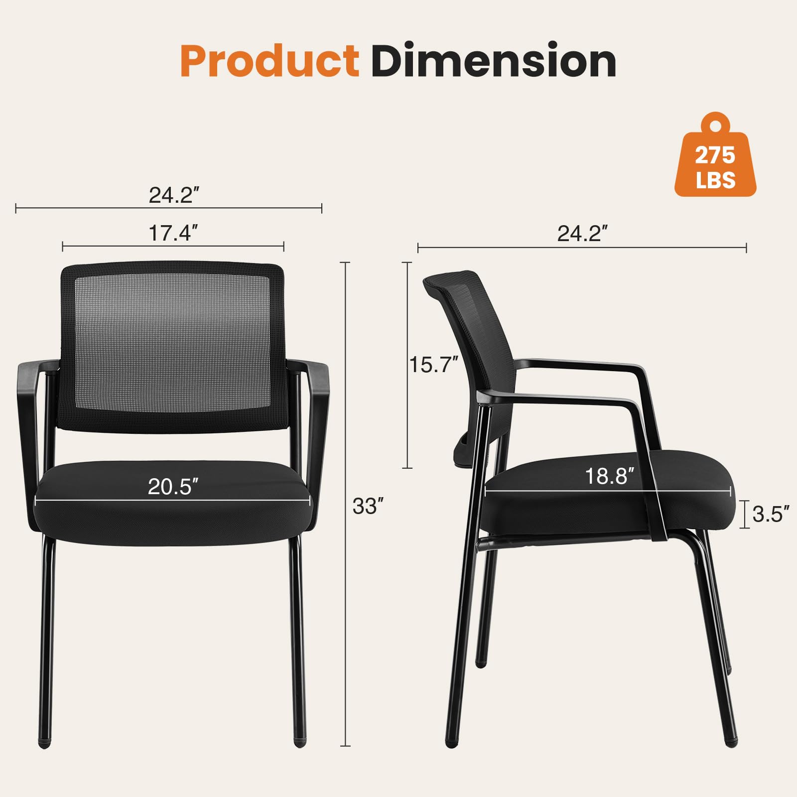 Ergonomic Office Guest Chair - Mesh Back Stacking Arm Chair with Lumbar Support & Thickened Seat Cushion - No Wheels for Conference Room, Reception, Lobby & Waiting Area (1 Pack, Black) - Perfect for Professional Offices, Corporate Spaces & Home Workstations
