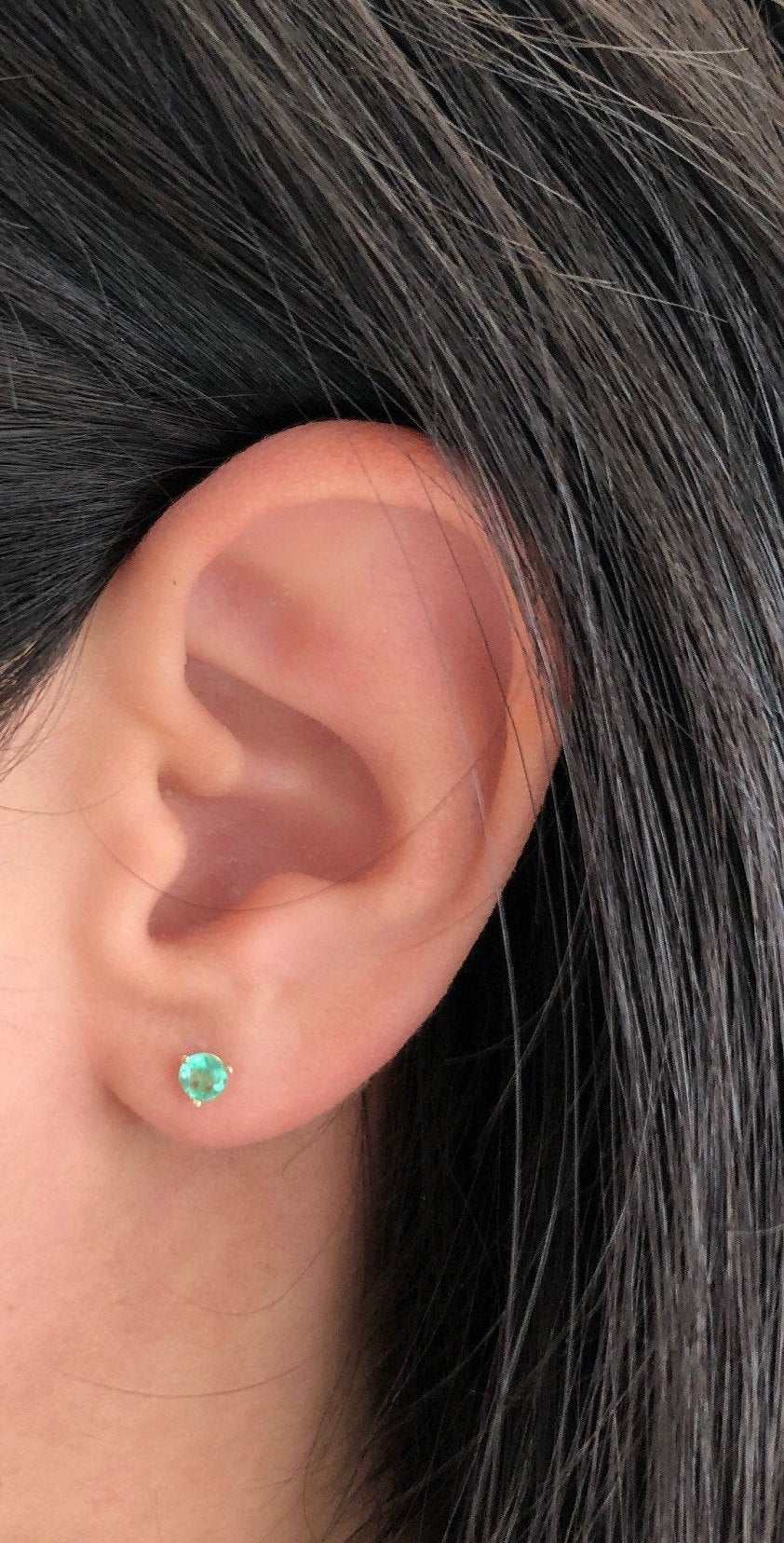 0.32tcw Dainty Rich Green Emerald Round Cut Baby Stud Earrings 3.8MM 14K Gold - Perfect for Everyday Wear, Gift Giving & Special Occasions