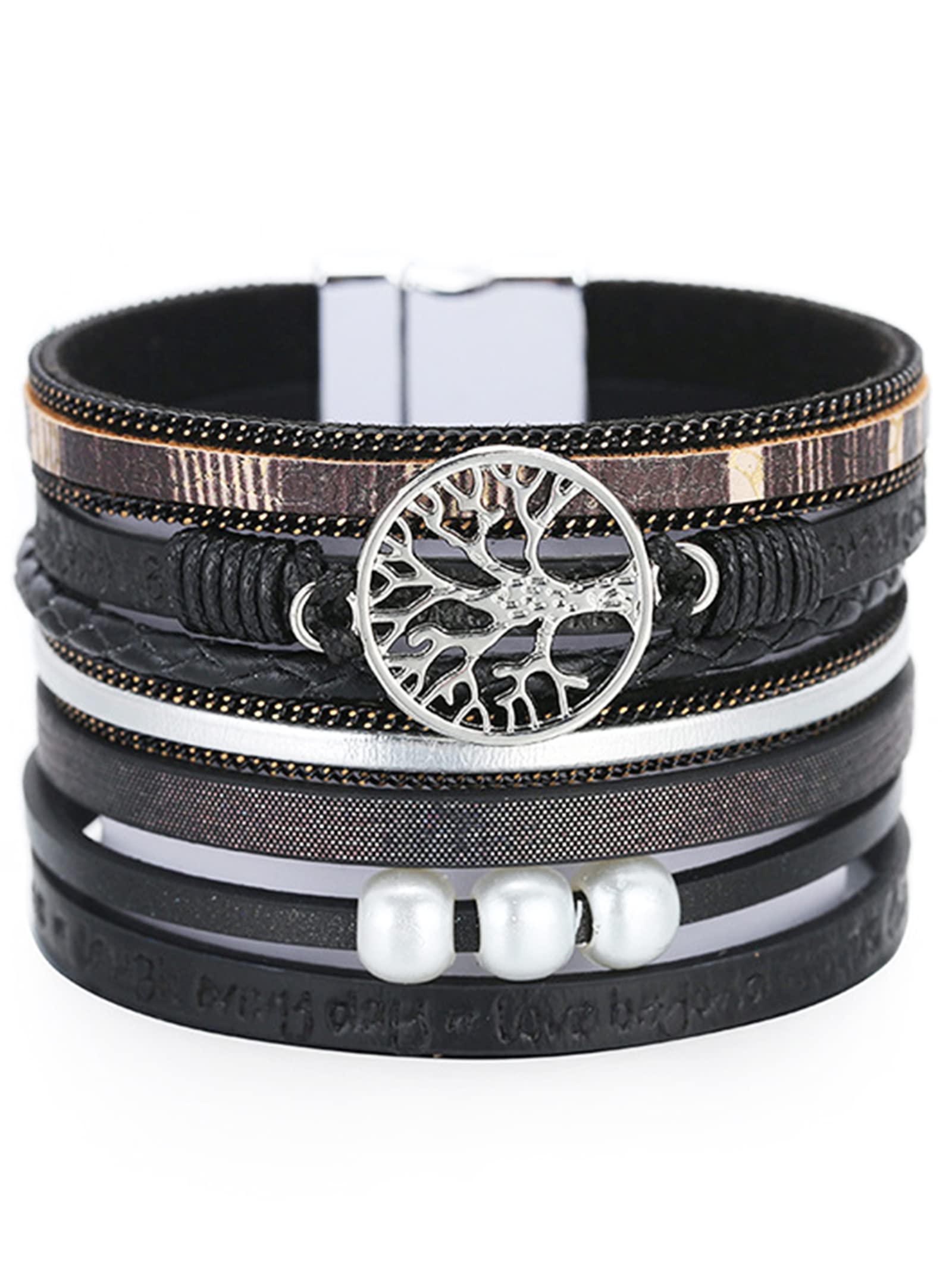 Trendy Boho Leather Wrap Bangle Bracelets for Women - Stackable Crystal Bead Bracelet Set - Valentine's Day, Birthday & Anniversary Gifts - Perfect for Everyday Wear, Layering & Special Occasions