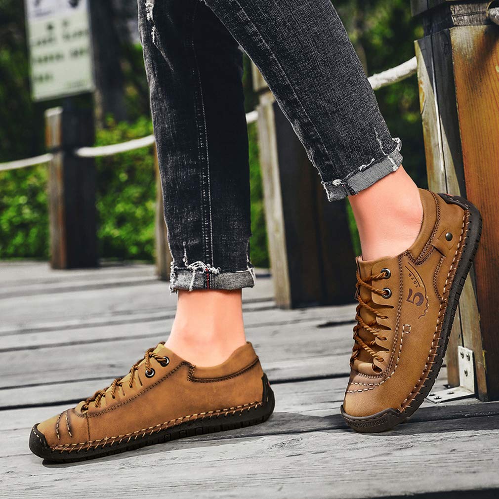 **Men's Breathable Casual Sneakers - Lace-Up Leather Dress Flats for Walking & Driving - Comfortable Shoes for Work, Travel & Everyday Wear**