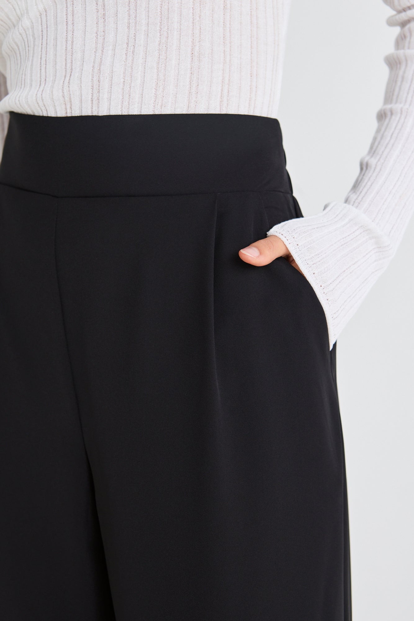 Eco-Friendly Black Stretch Wide Leg Pants - Recycled Fabric High Waist Trousers for Women | Perfect for Office, Casual Wear & Travel