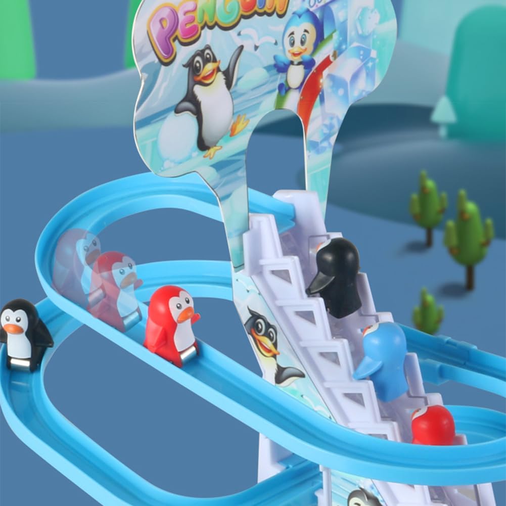 9-Pack Electric Penguin Stair Climbing Toys with LED Lights & Music - Montessori Educational Toys, Bath Toys for Babies & Toddlers - Perfect Birthday Gift for Kids (Ideal for Bathtime Play, Early Learning & Sensory Development)