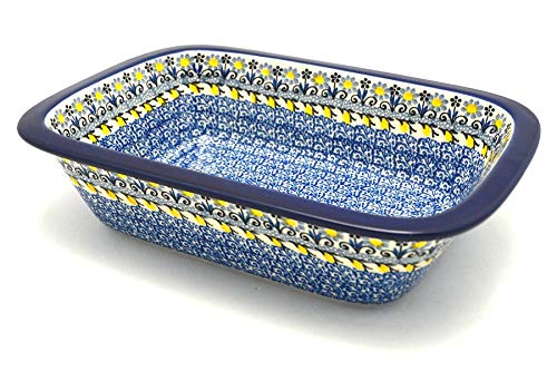 Handmade Polish Pottery Rectangular Baker with Grip Lip - Daisy Maize Design - Perfect for Baking Casseroles, Lasagna & Serving Dishes