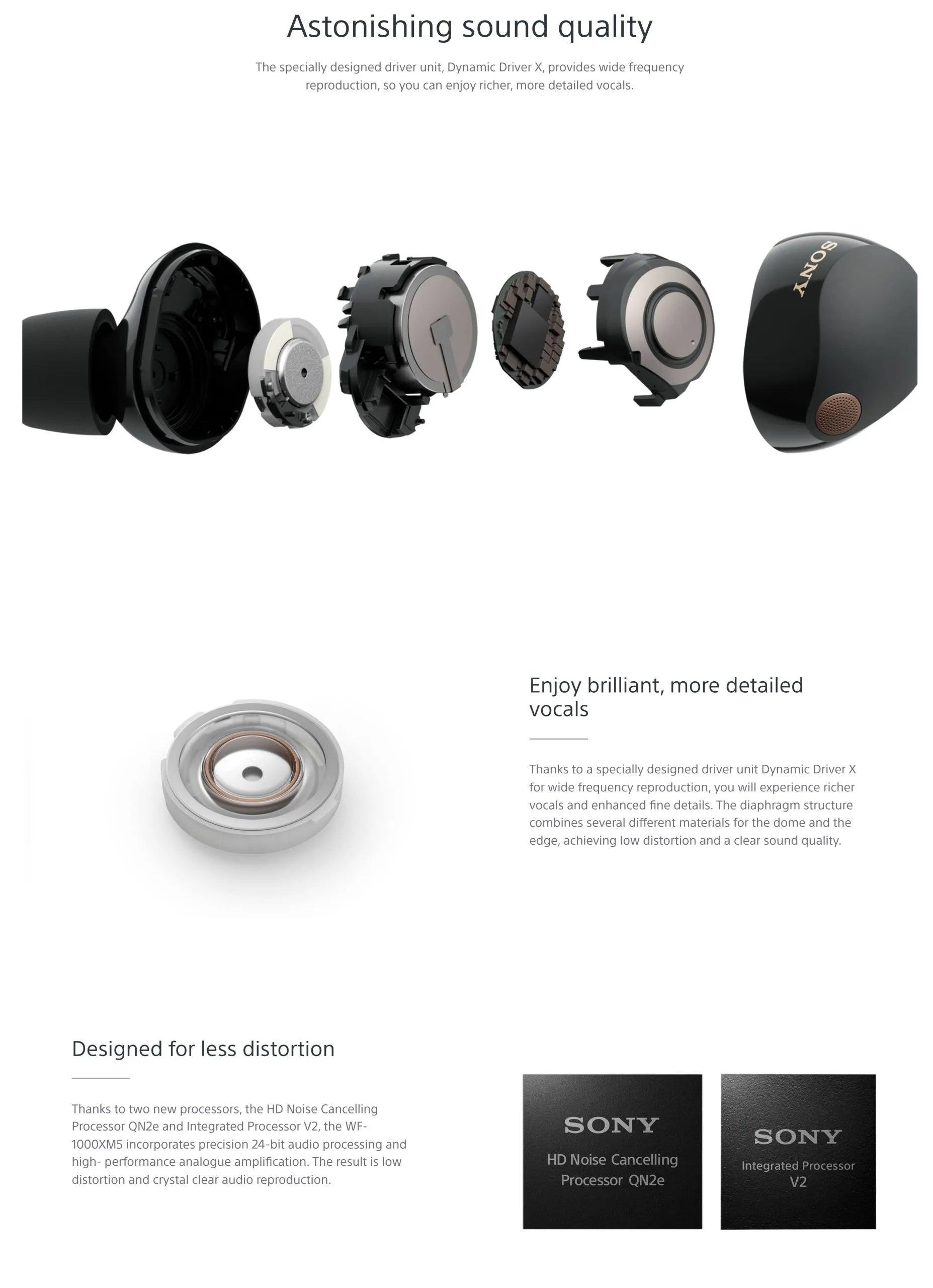 Sony WF-1000XM5 Wireless Noise Cancelling Earbuds with Premium Sound for Travel, Work & Gym - Bluetooth Headphones with Long Battery Life & Comfortable Fit