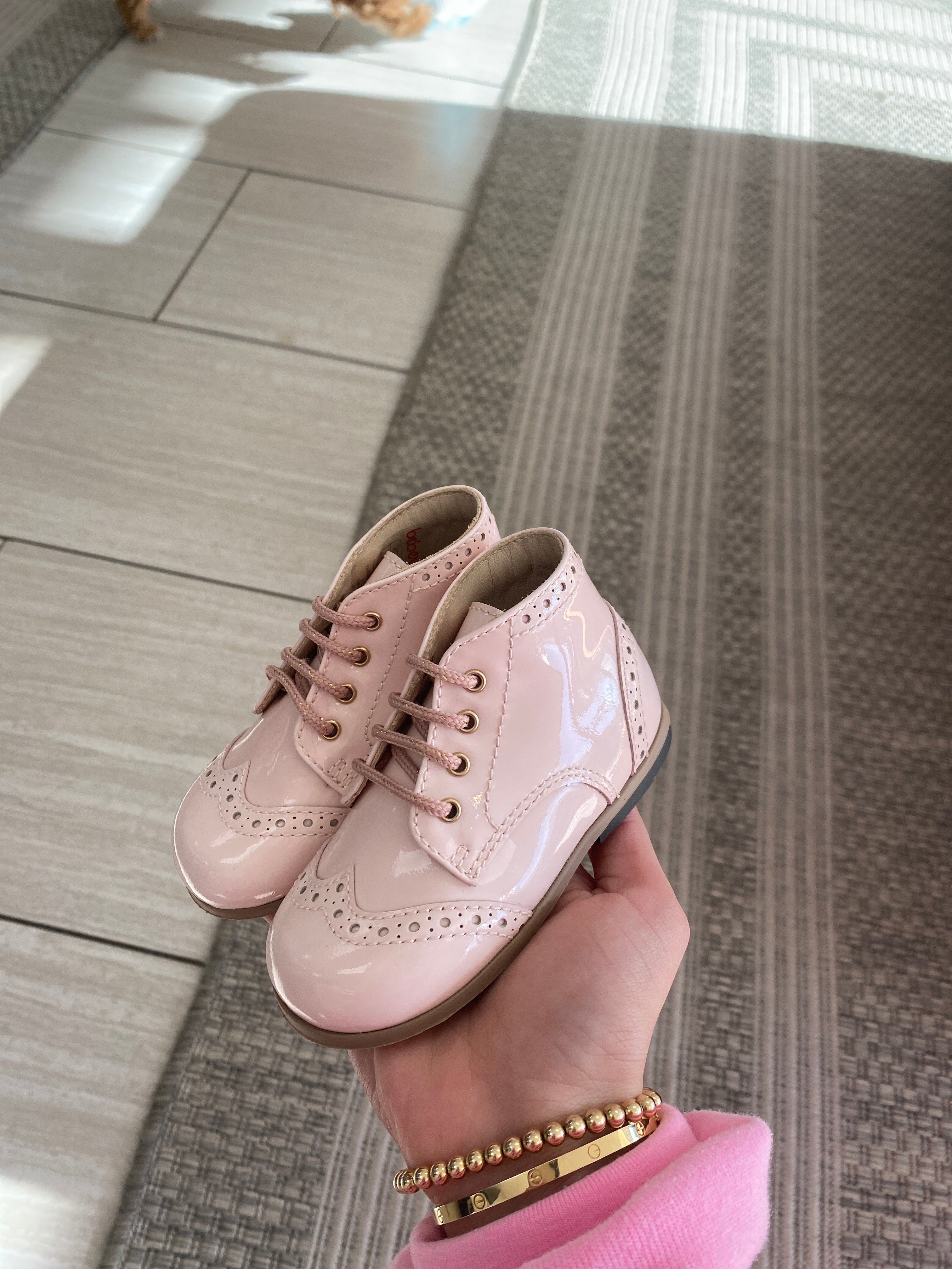 Beberlis Women's Wingtip Pink Patent Leather Ankle Booties - Stylish & Comfortable Dress Shoes for Work, Office, and Formal Occasions