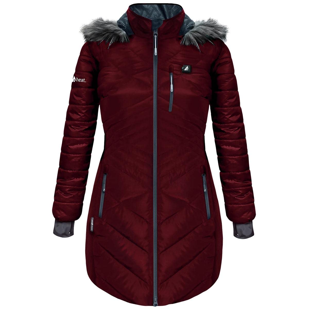 ActionHeat Women's Long Puffer Heated Jacket - Winter Heated Coat with Hood, Battery-Powered Warm Jacket for Outdoor Activities, Skiing, and Cold Weather Commuting