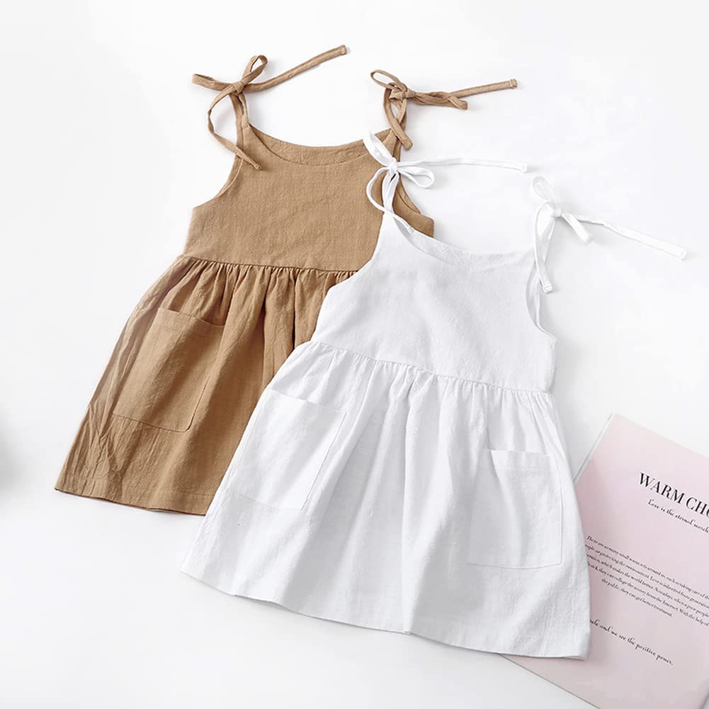 Summer Toddler Girl Dress - 100% Cotton Solid Color Kids Slip Dress with Pockets | Casual Playwear for Toddlers | Perfect for Outdoor Play, Beach Trips & Birthday Parties
