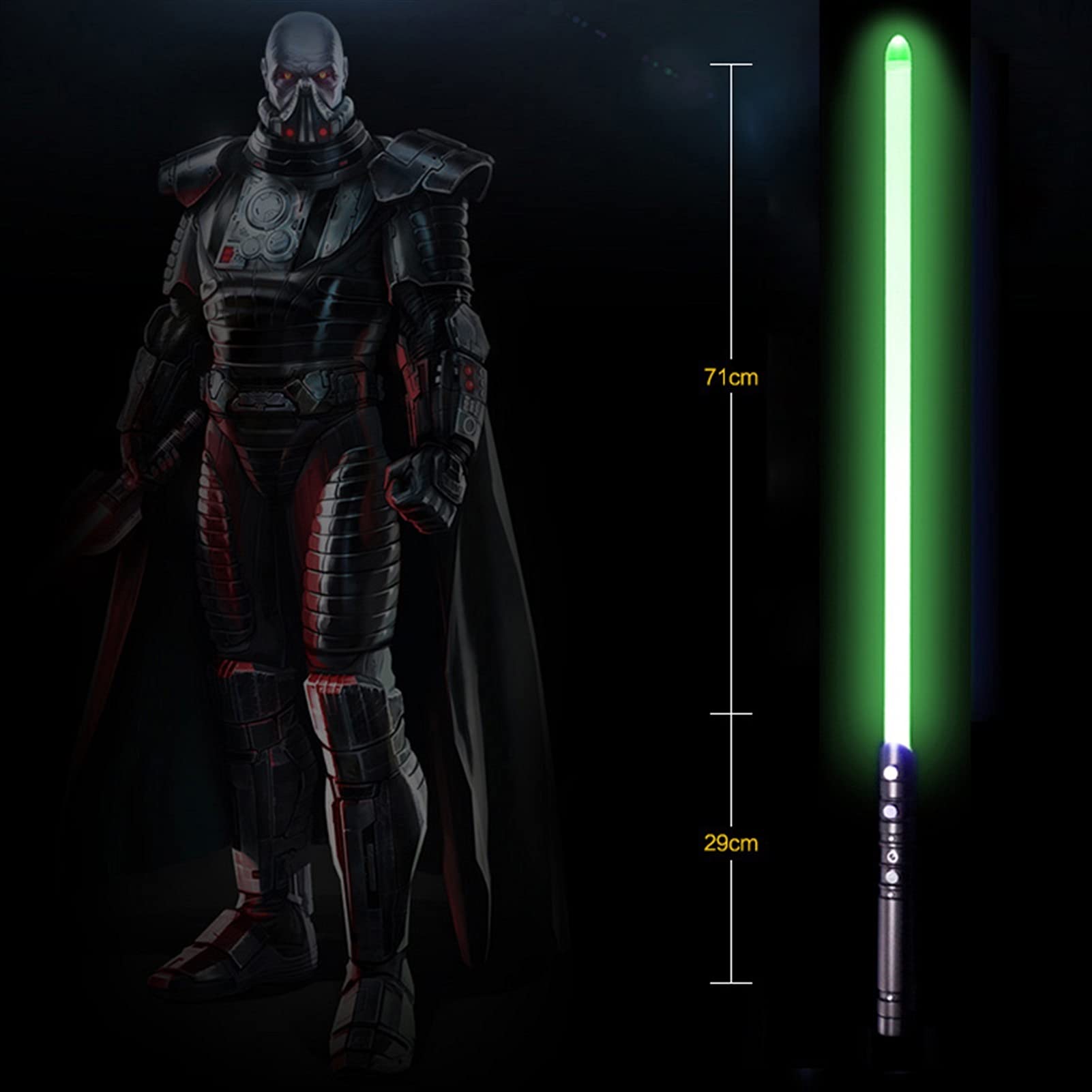 LSXLSD 16 Color Jedi Knight Lightsaber - 100cm Metal Hilt with Sound Effects & USB Rechargeable - Cosplay Lightsaber for Star Wars Fans - Perfect for Halloween Costumes, Cosplay Events & Collectors (Black HD Green)