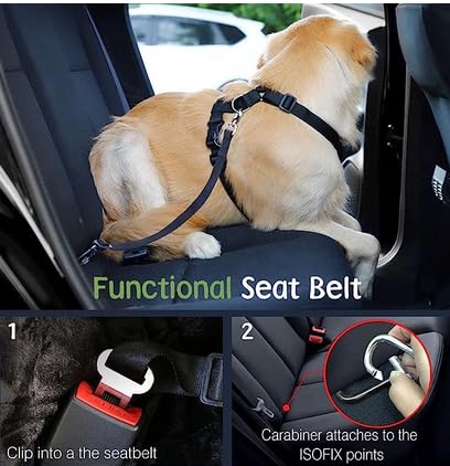 **Heavy Duty Dog Seat Belt for Car Safety - Adjustable Nylon Pet Harness with Buckle, XL Black - Secure Your Pet During Travel & Road Trips**