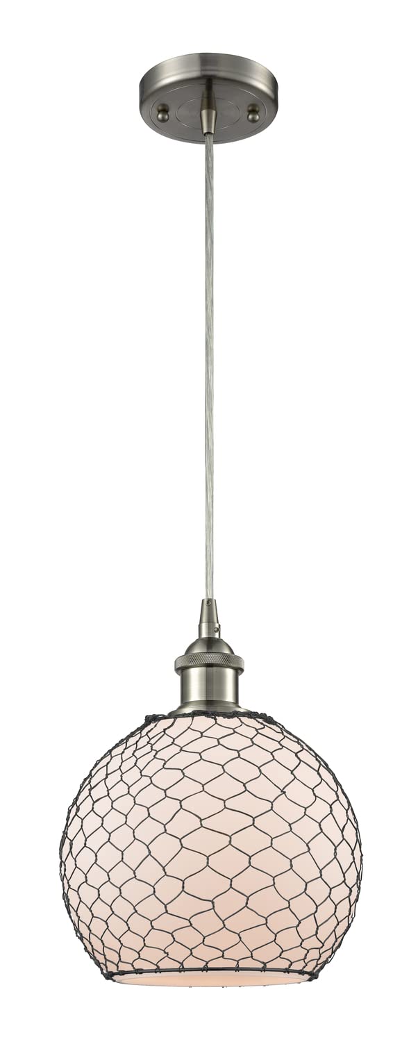 Farmhouse Chicken Wire Mini Pendant Light - Brushed Satin Nickel Finish - 1-Light Industrial Style Ceiling Fixture - Perfect for Kitchen Island, Dining Room or Entryway Lighting - Part of Ballston Collection