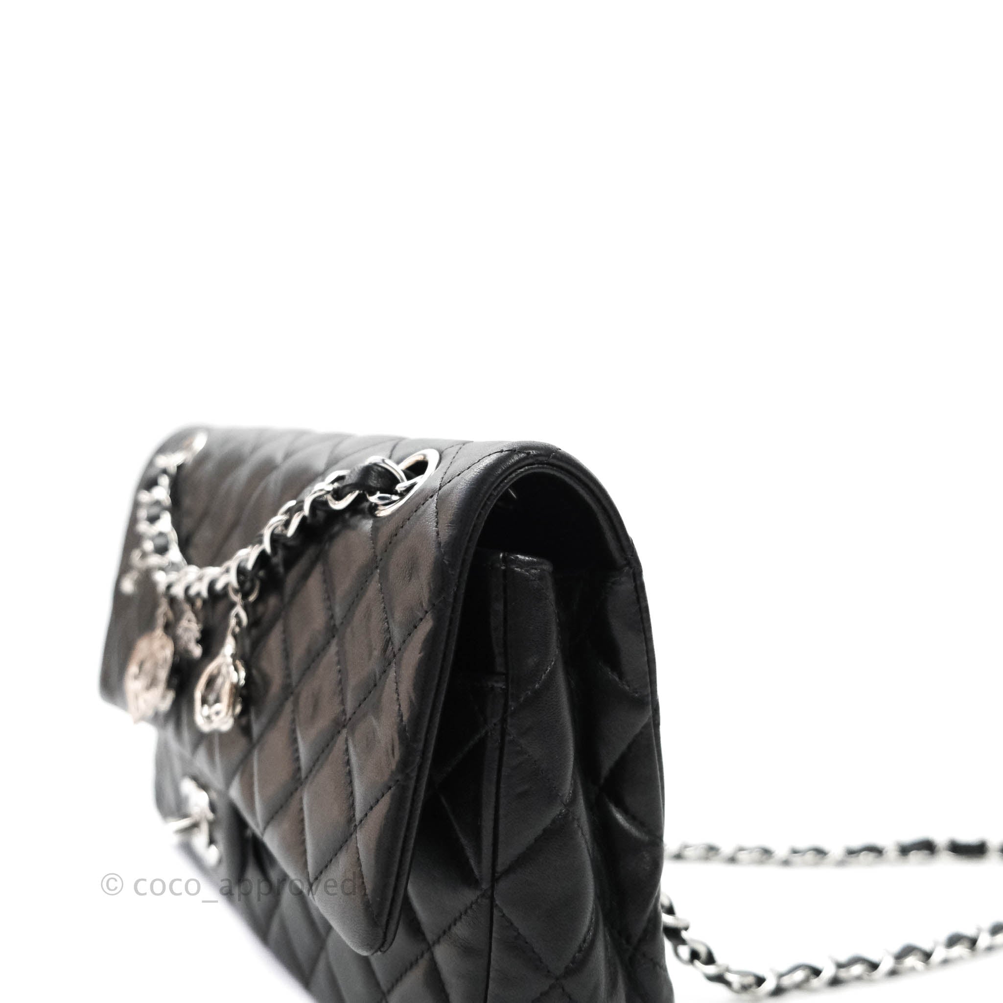 Chanel Classic M/L Medium Flap Bag Valentine Limited Edition Black Lambskin Silver Hardware - Luxury Designer Handbag for Women, Perfect for Valentine's Day Gifts, Date Nights & Special Occasions