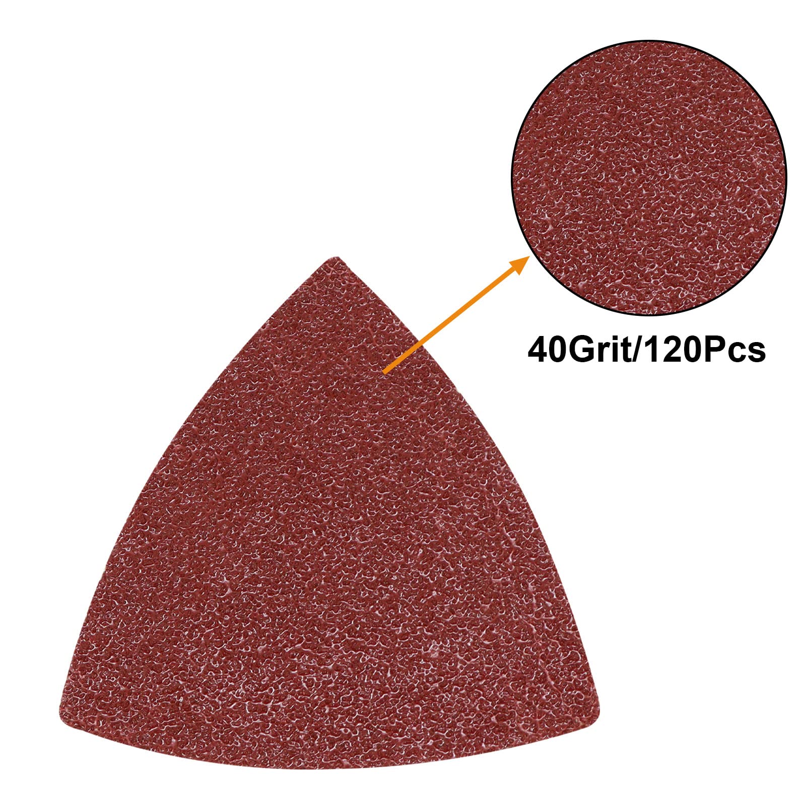 120 Pcs Triangle Sanding Pads, 40 Grits Hook & Loop Sandpaper for Oscillating Multi Tool - 3-1/8