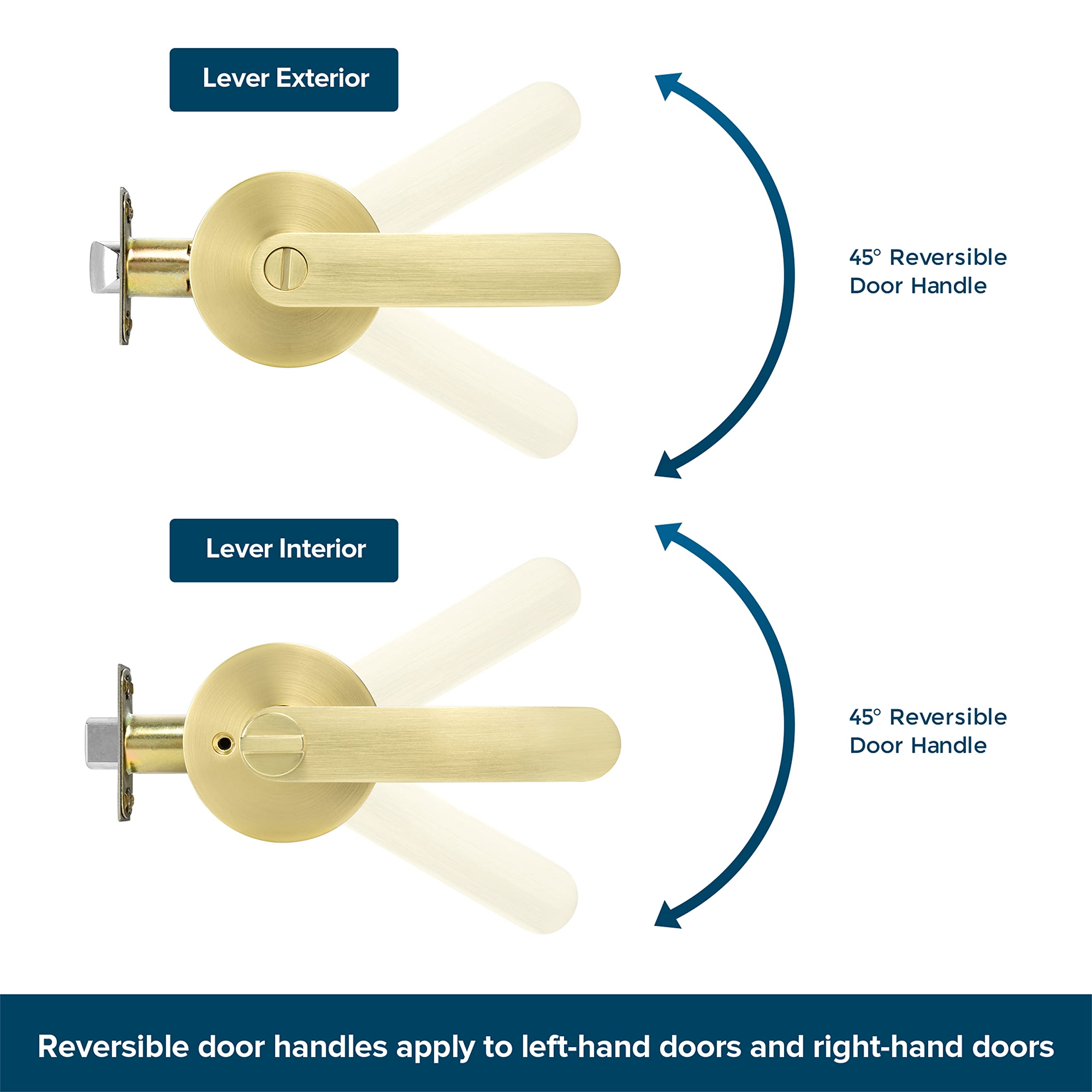 Keyless Privacy Door Lock - Light Satin Brass Finish for Bathrooms & Interior Doors
