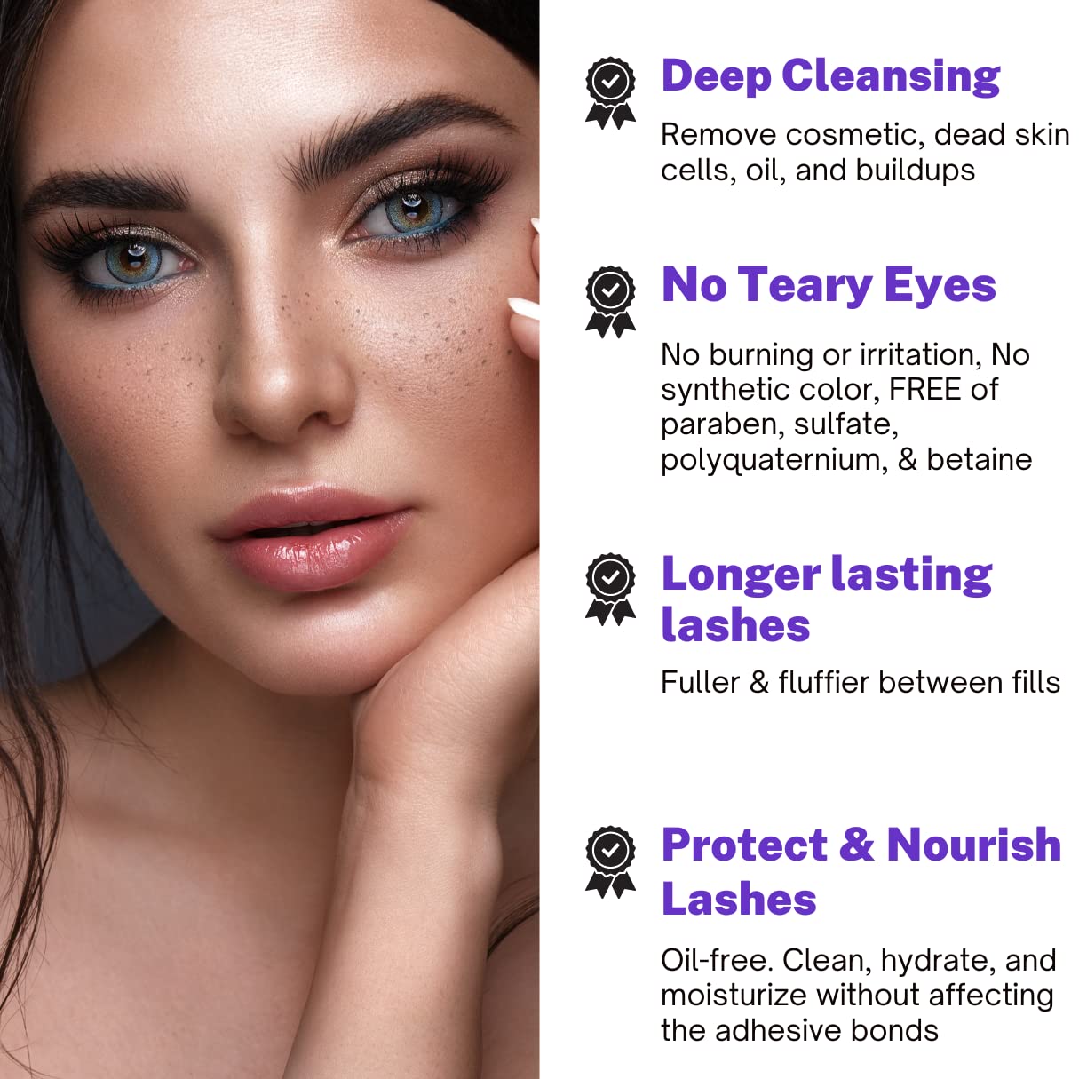 Gentle Oil-Free Eyelash Cleanser for Extensions & Natural Lashes | Sensitive Lash Wash & Mascara Remover | Salon & Home Use (60ml) - Perfect for Daily Lash Care & Post-Extension Maintenance