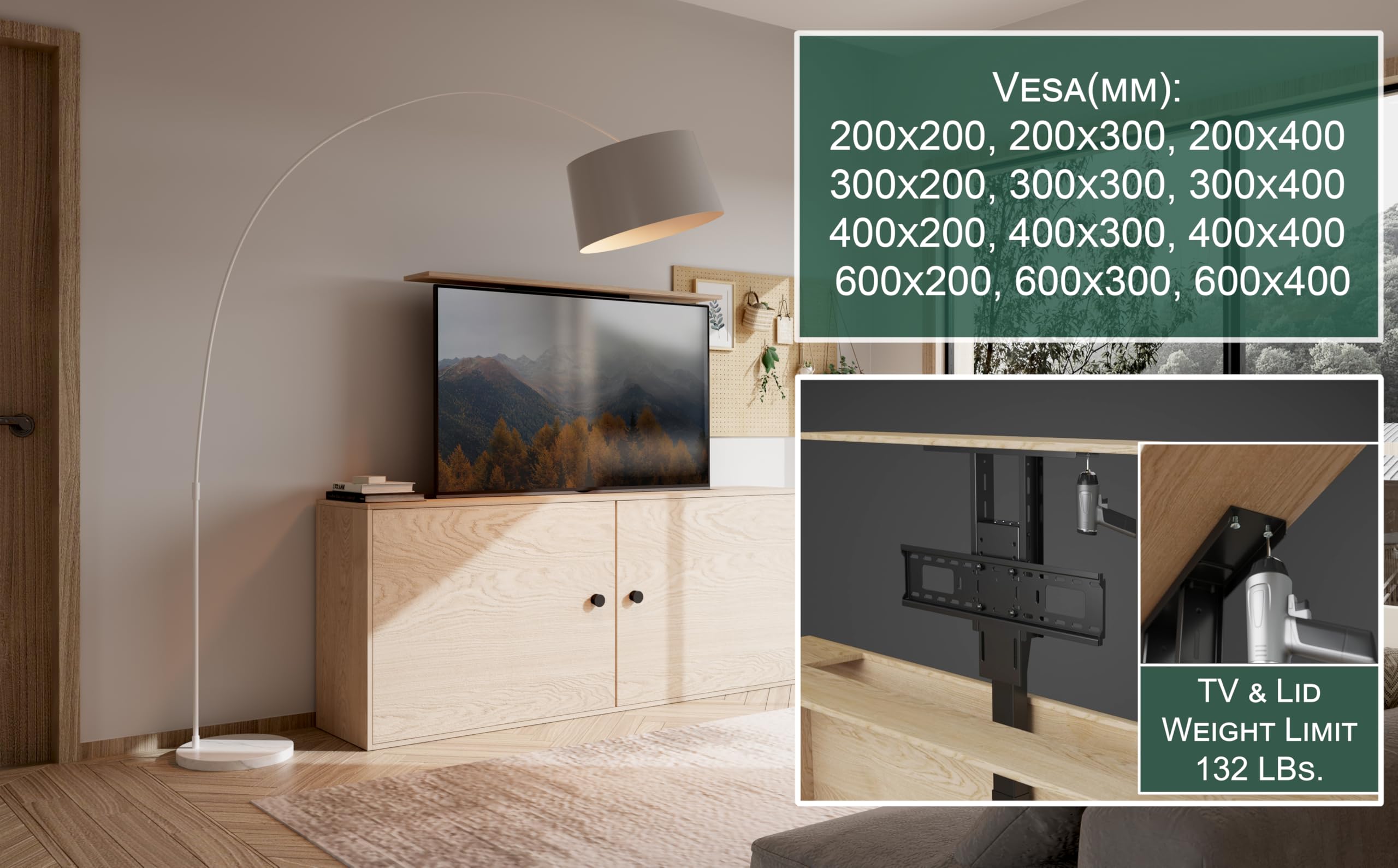 Motorized TV Lift Mount for 37-77 Inch TVs - Vertical Motorized TV Stand with RF Remote & WiFi Smartphone Control | Perfect for Living Rooms, Bedrooms & Home Theaters