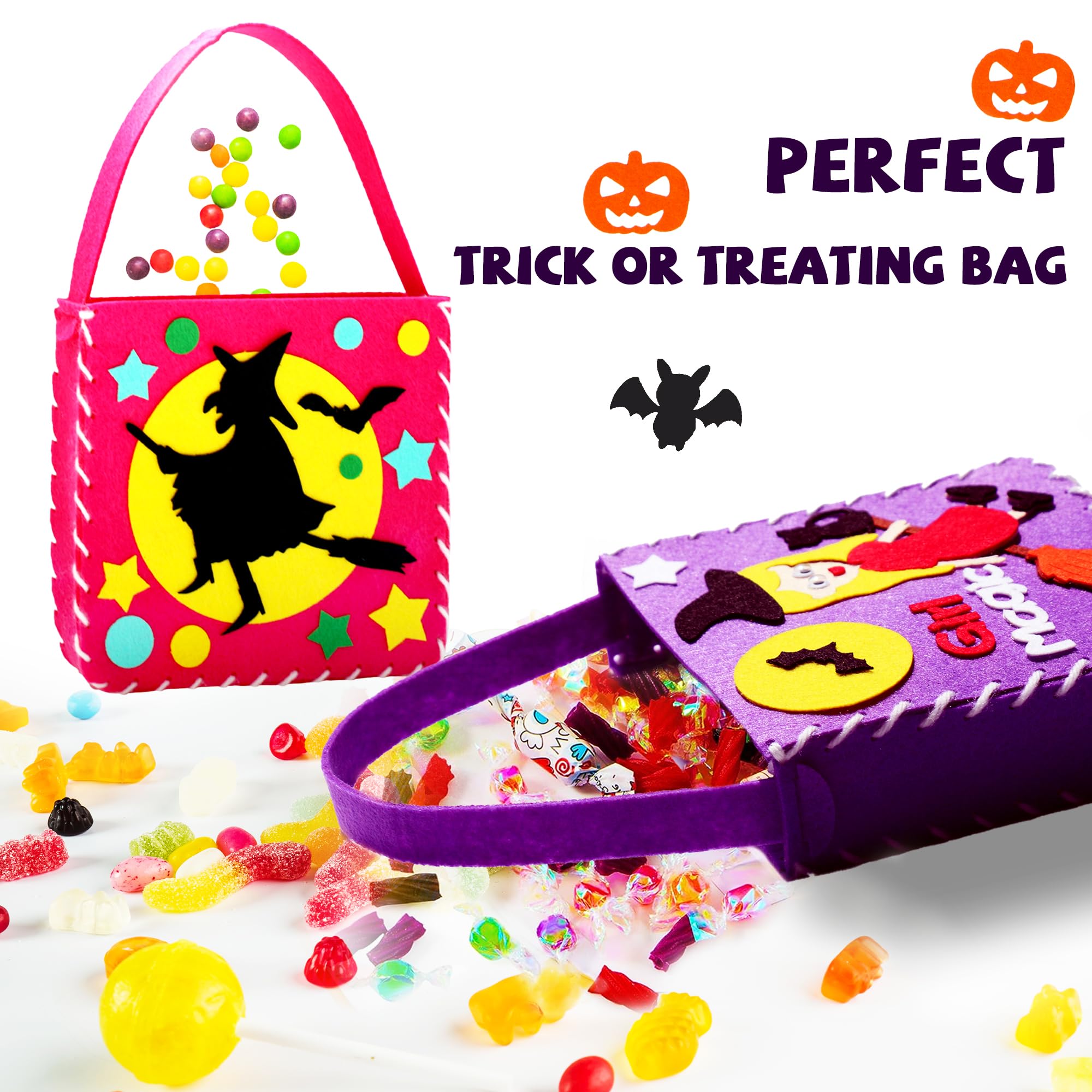 DIY Kids Sewing Kit - Make 6 Felt Trick or Treat Bags | Creative Felt Crafts for Children | Birthday & Halloween Gift for Girls | Perfect for Craft Parties, Homeschool Activities & Creative Play